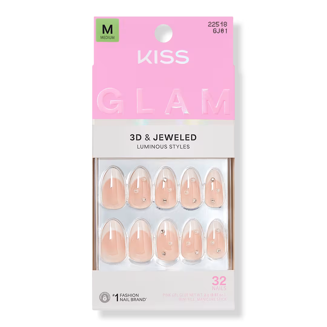 Kiss  Glam Jeweled Medium Almond Press On Nails, Serendipity Awaits