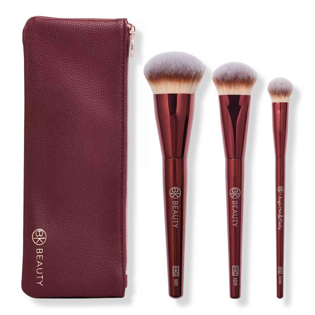 BK Beauty  Holy Grail Brush Trio - Signature Series Burgundy Metal Set with Travel Pouch