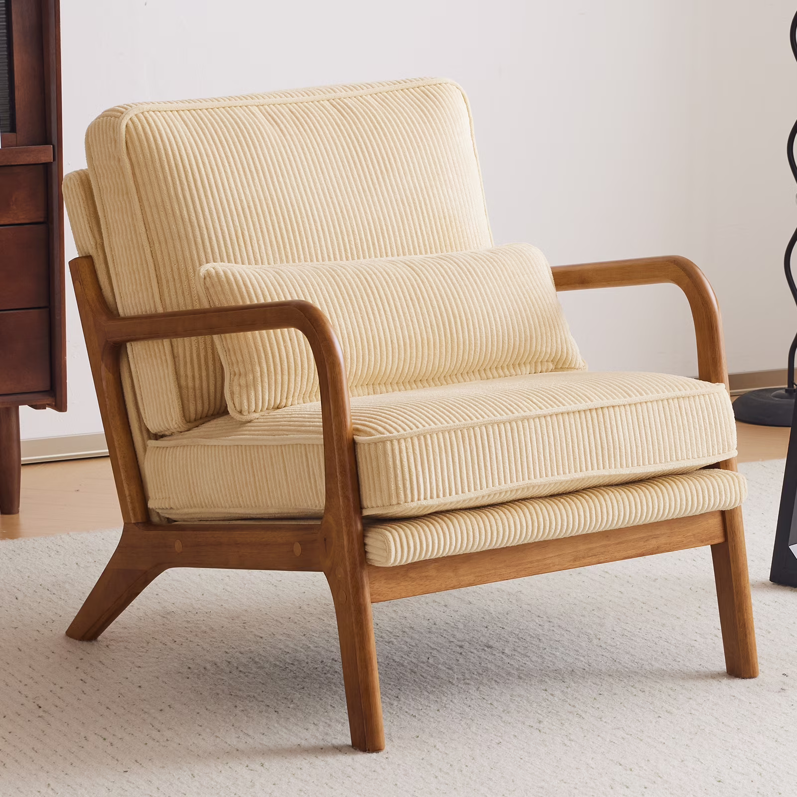Ktaxon Accent Chair Corduroy Upholstered Armchair, Reading Club Chair with Pillow and Solid Wood Frame for Living Room Bedroom Furniture Light Blue