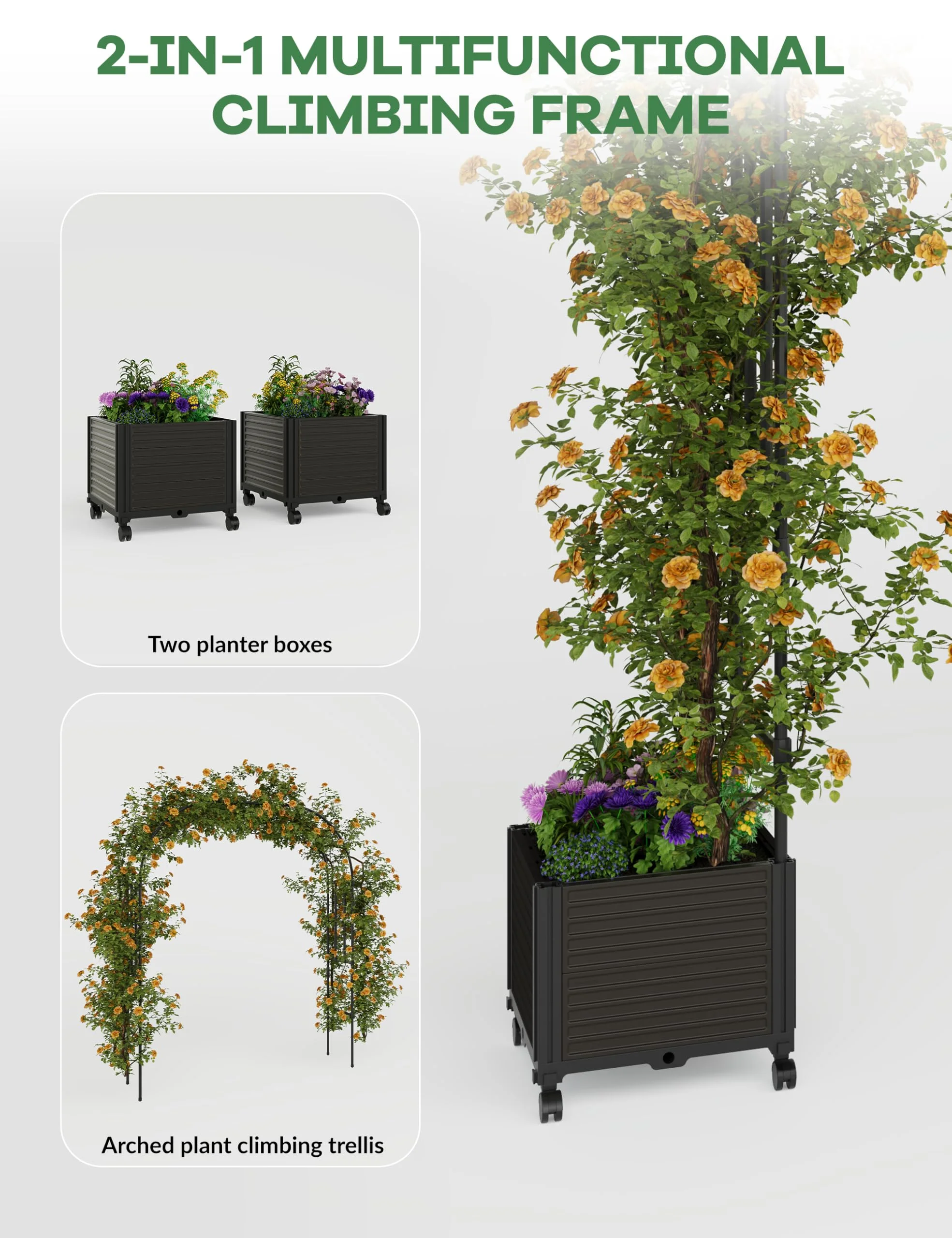Garden Arch Arbor Trellis with Planter Boxes for Climbing Plants, Metal Frame, Garden Arch for Climbing Vines, Ceremony, Weddings, Party, Backyard, Lawn
