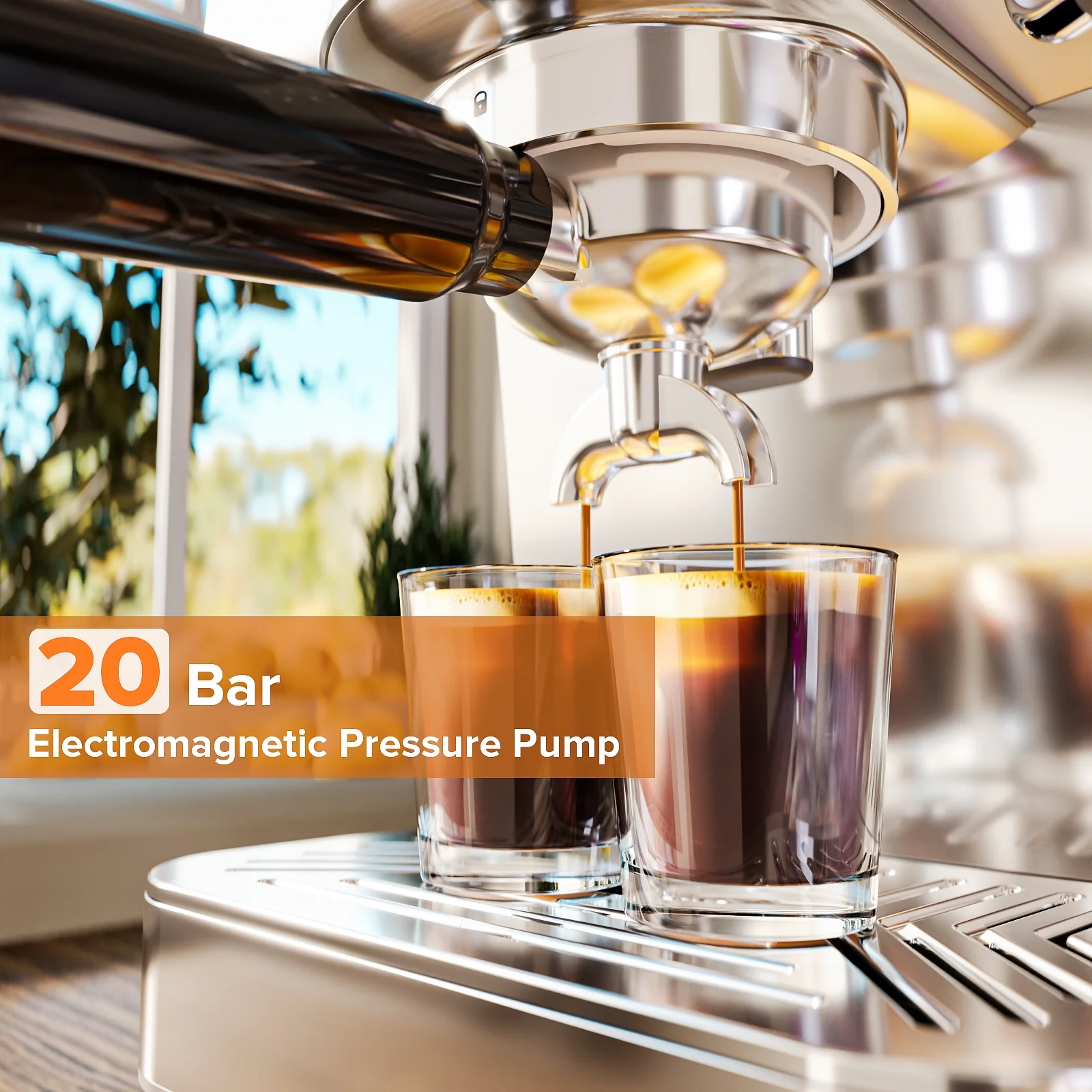 Auseo Espresso Machines with Cold Brew & Milk Frother, 20-Bar Pressure Espresso Coffee Maker, Smart LED Display & Compact Stainless Steel Design for Lattes/Cappuccinos