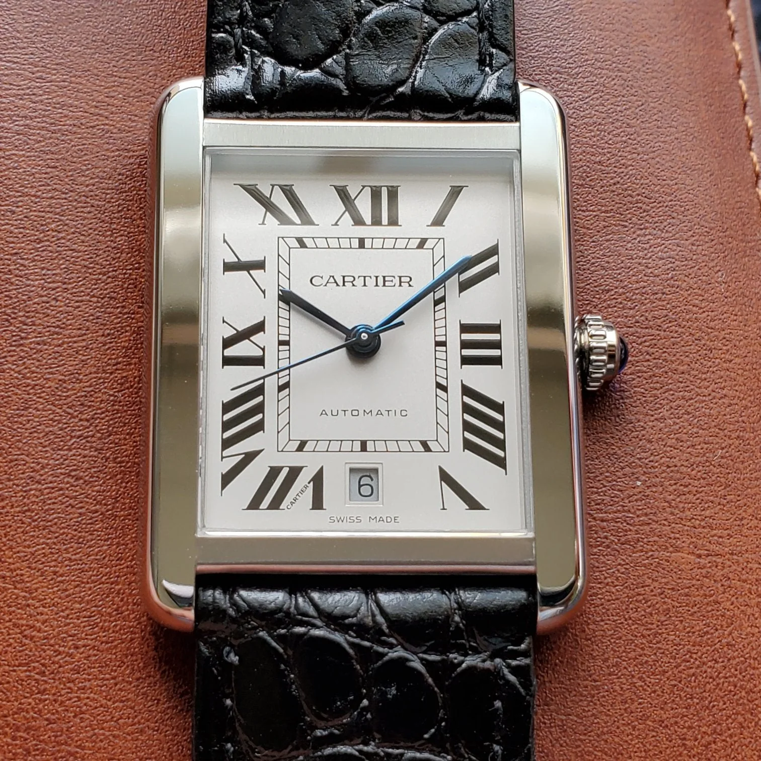 Cartier Watch TANK SOLO XI 41 STEEL CASE BLACK LEATHER STRAP