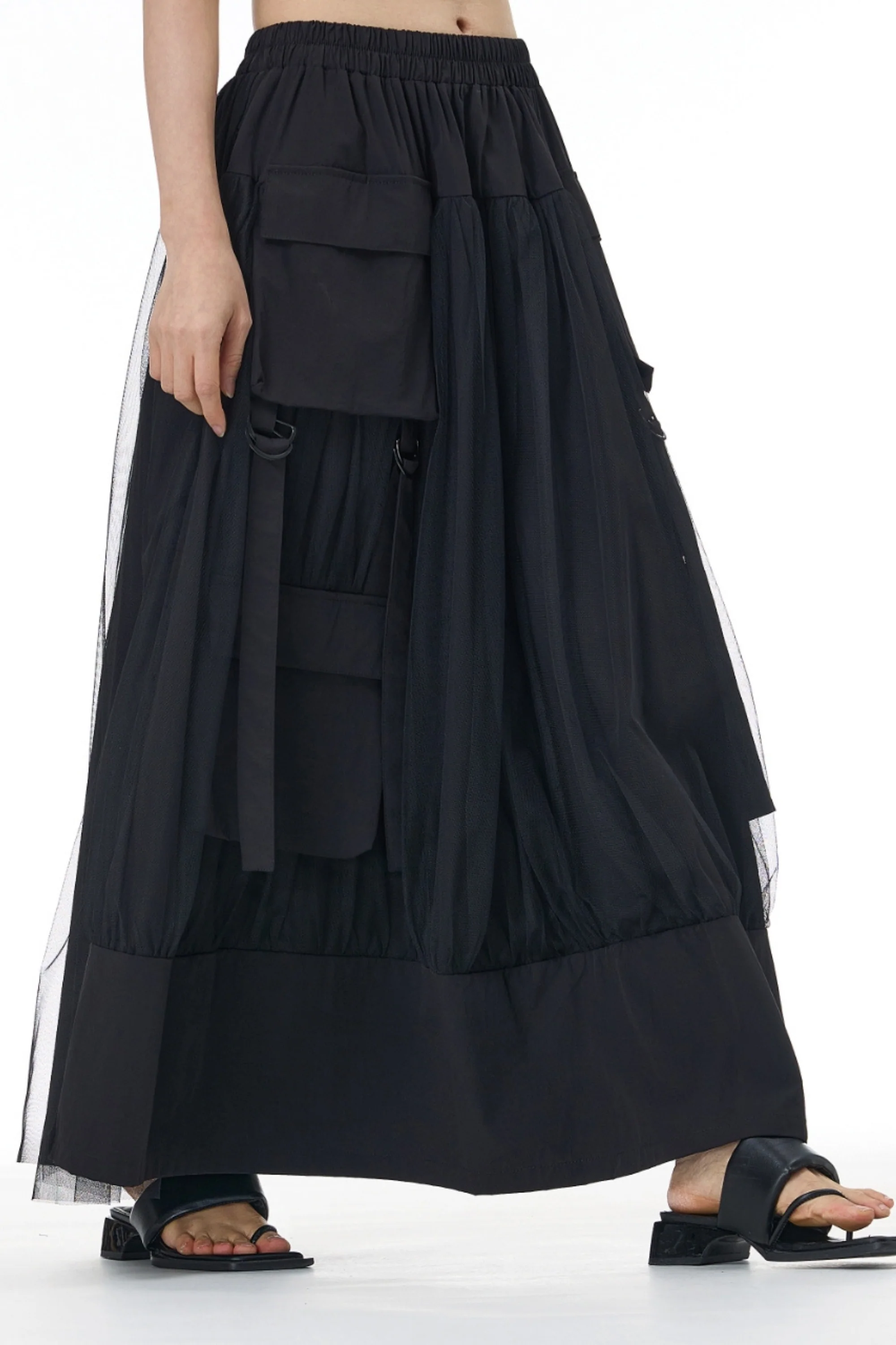 Black Mesh Layered Skirt