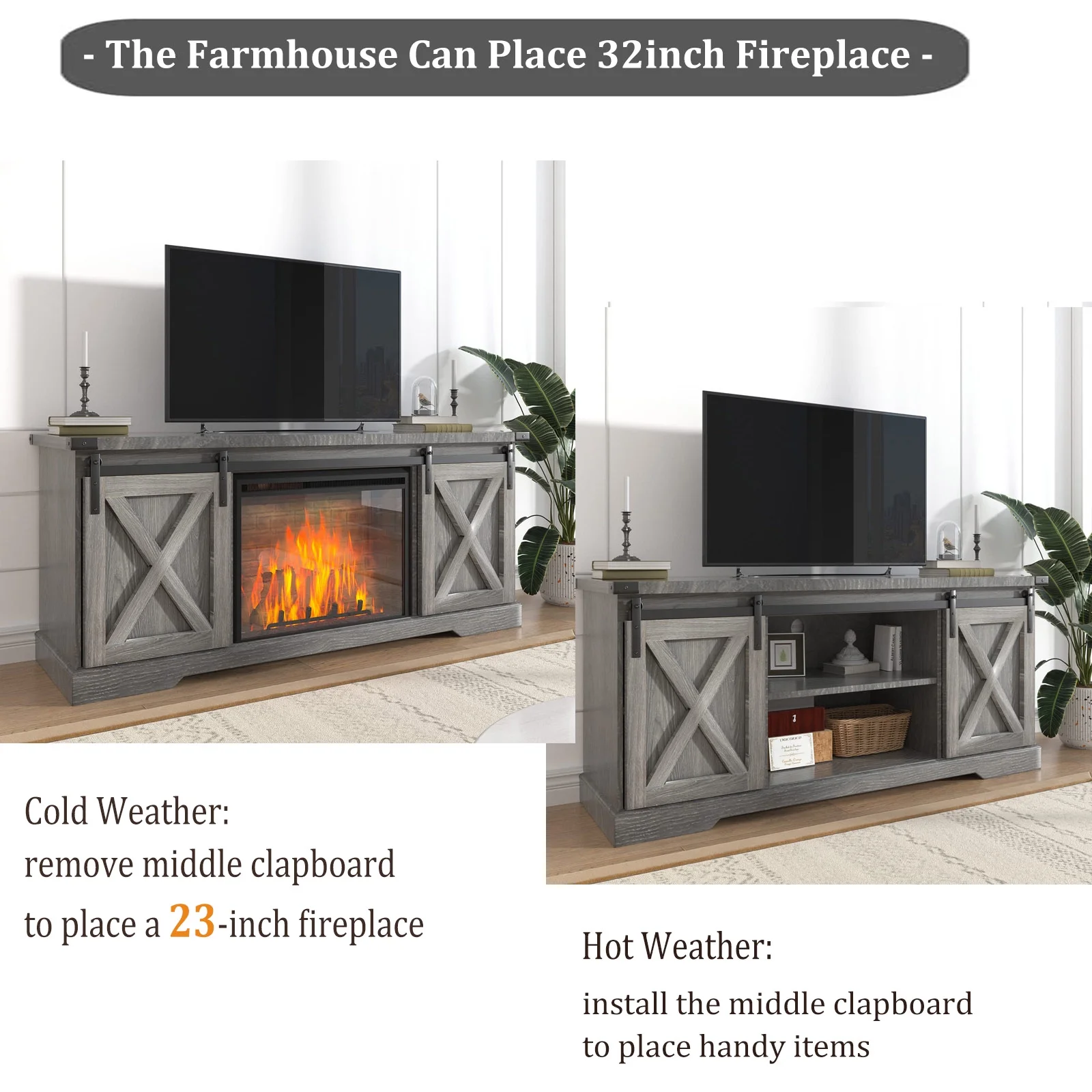 Chvans Farmhouse Barn Door TV Stand for up to 65