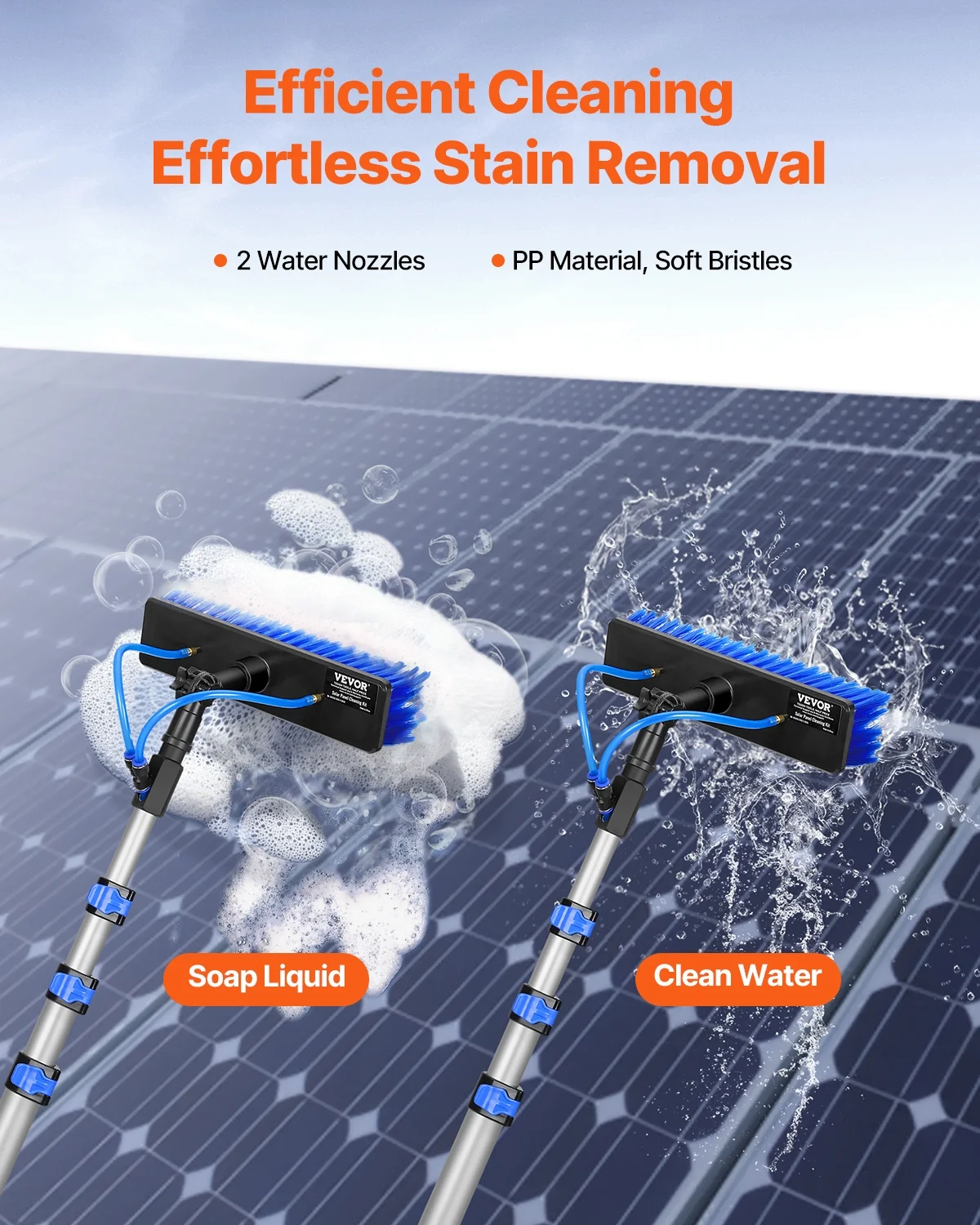 VEVOR Water Fed Pole Kit, 12FT Solar Panel Cleaning Pole with Extendable Handle, 180�� Rotatable Brush Head & 65.6FT Hose, Household & Outdoor Window Cleaner Tool for Caravan Solar Panel Deck