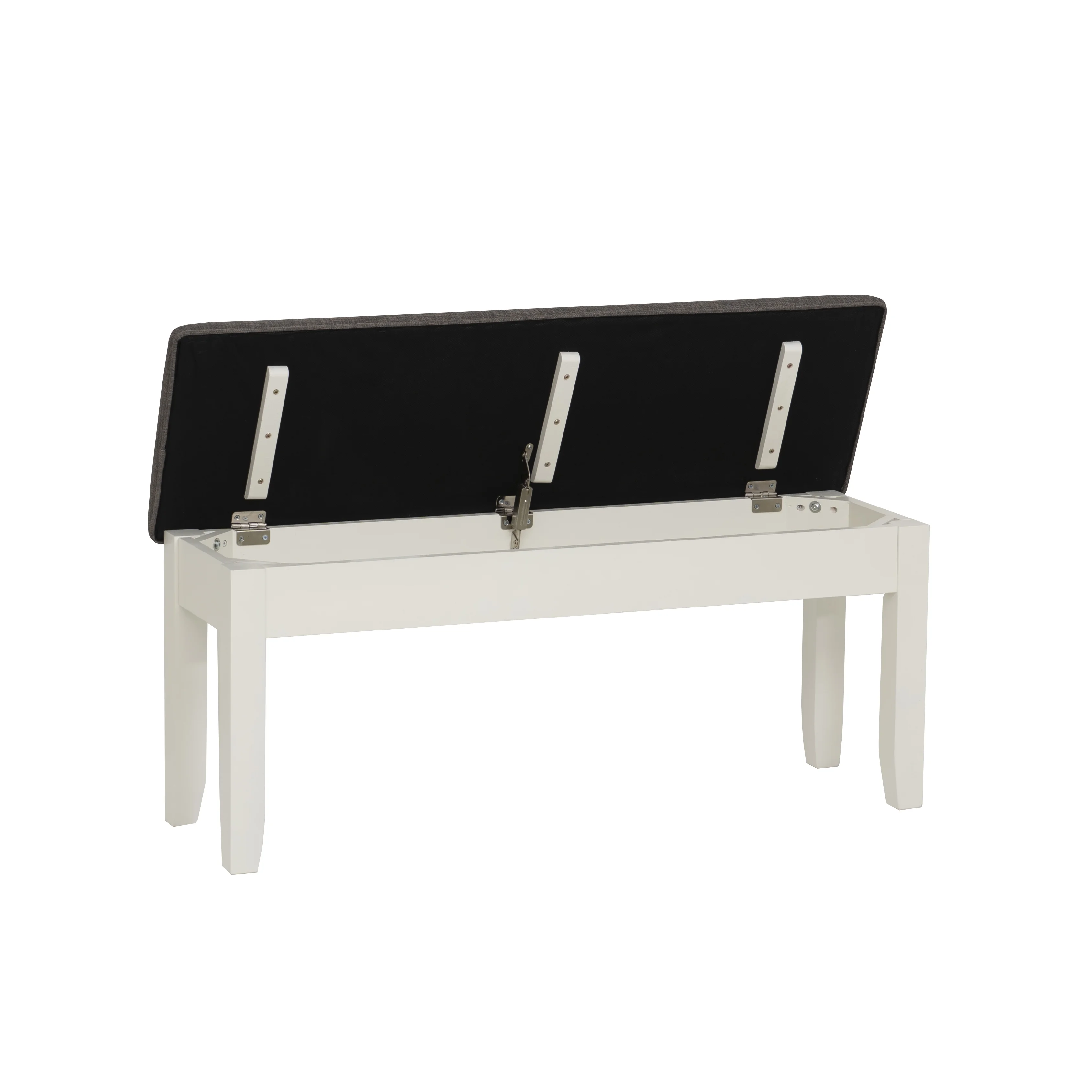Kesten Farmhouse Dining Bench with Storage, Vanilla White Base with Rustic Taupe Fabric