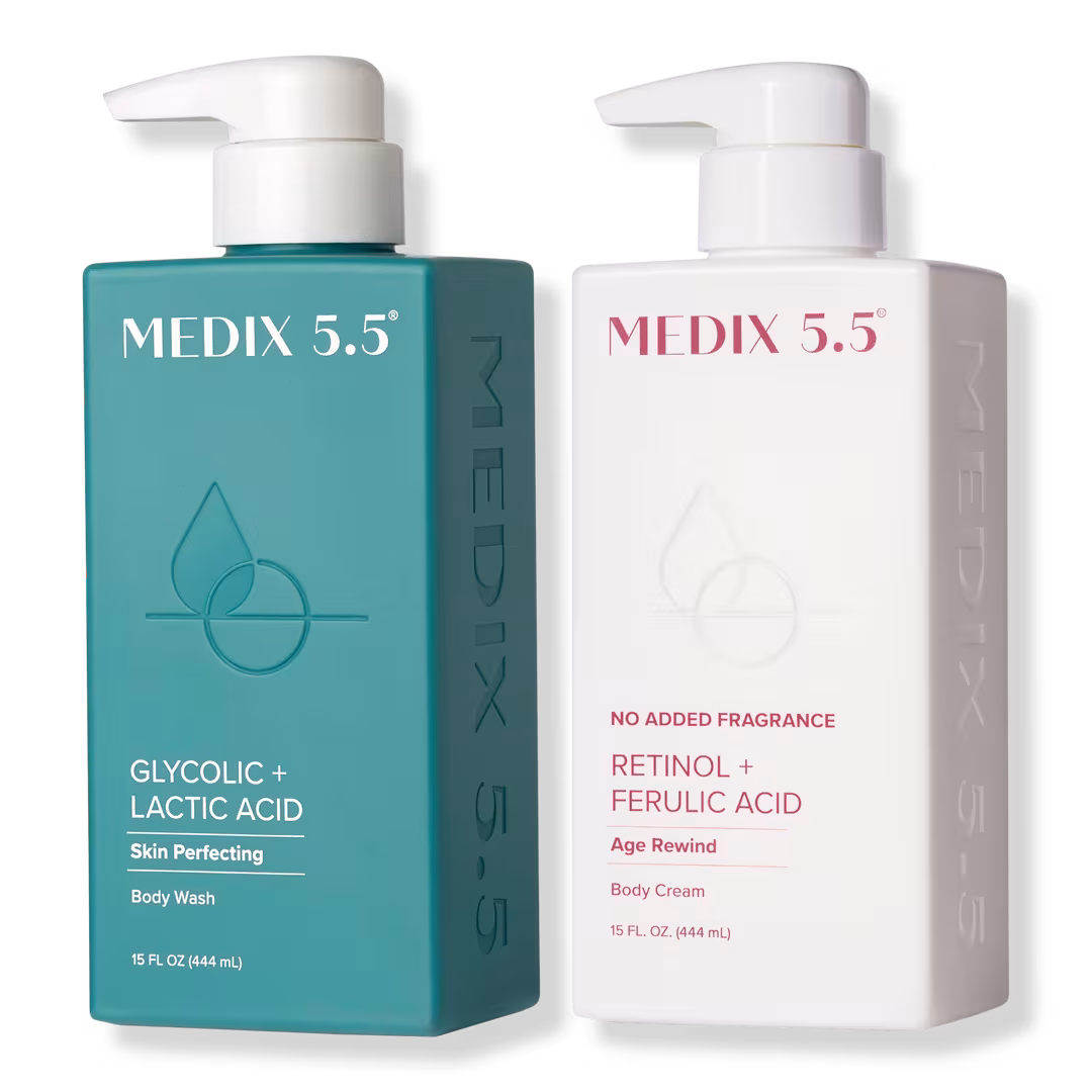 Medix 5.5  Firm + Smooth Duo | Glycolic Body Wash, Fragrance Free Retinol + Ferulic Acid Body Cream