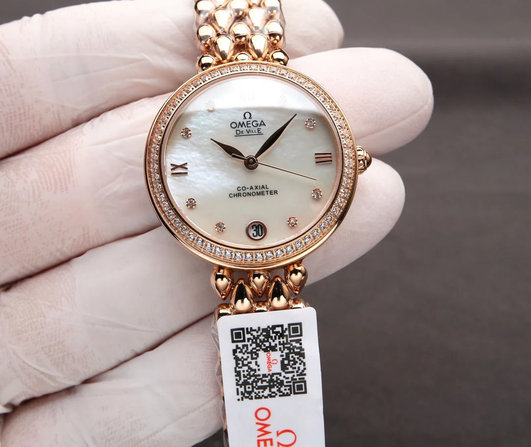Omega Watch DEVILLE PRESTIGE 32MM ROSE GOLD DIAMOND BEZEL MOP DIAL