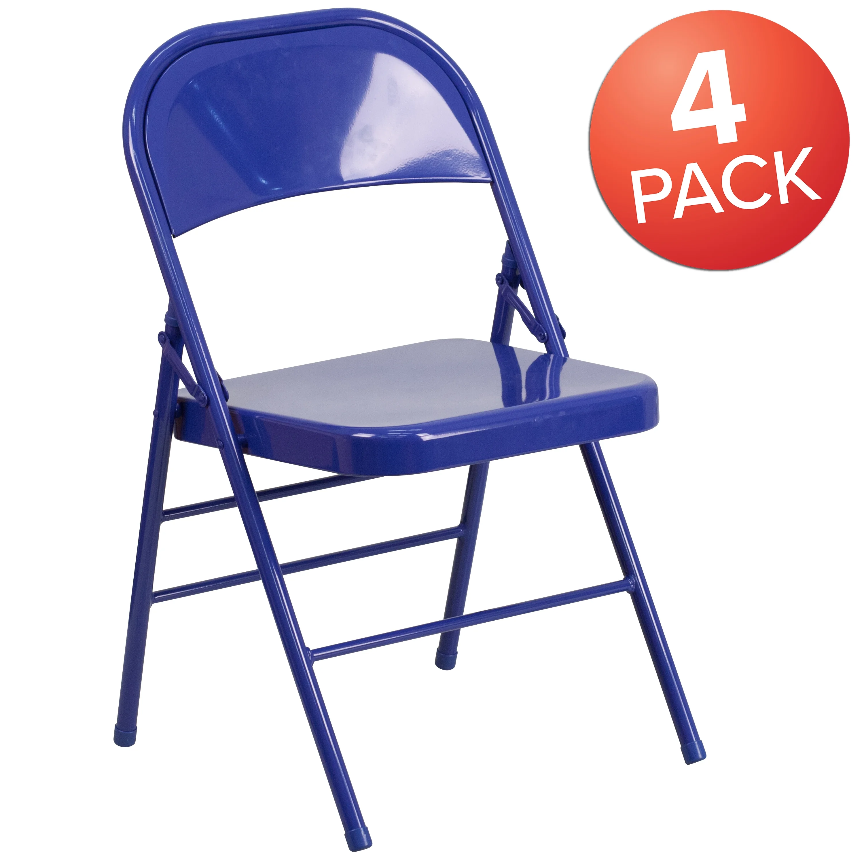 Flash Furniture 4 Pack HERCULES COLORBURST Series Cobalt Blue Triple Braced & Double Hinged Metal Folding Chair