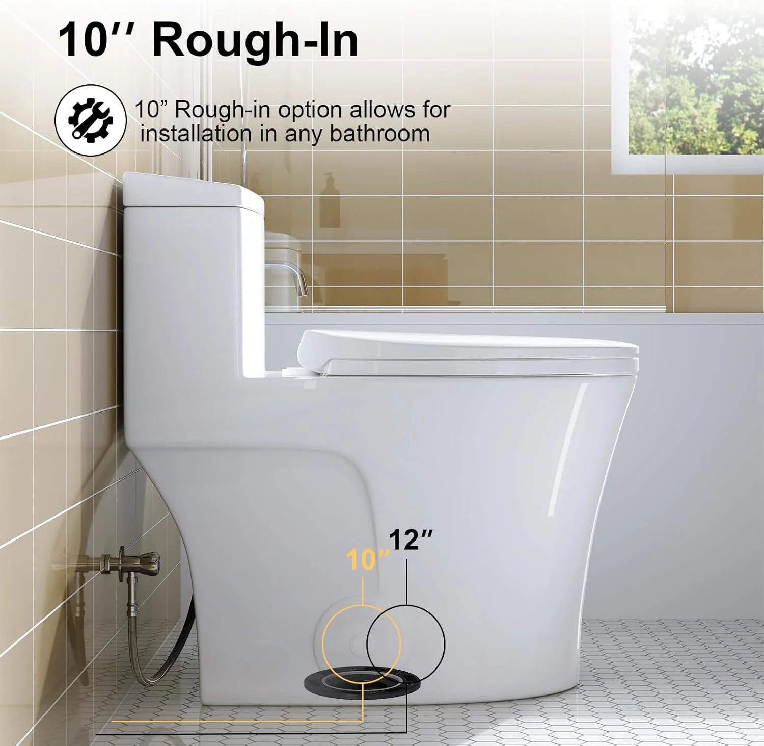 One Piece Toilet 10" Rough-in, Elongated Toilet with Comfortable Seat Height, ADA Chair Height 17.3", Dual Flush 0.8/1.28 GPF & MAP 1000g, Standard White Toilet Bowl