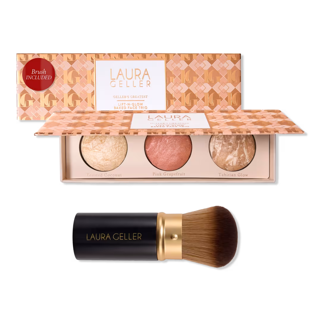 LAURA GELLER  Geller’s Greatest Lift-n-Glow Face Palette & Retractable Airbrush Kabuki Brush