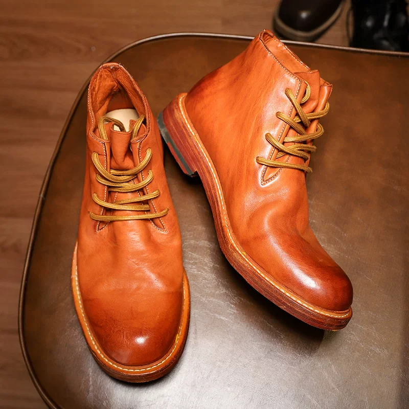 Premium gray men's first-layer cowhide desert boots
