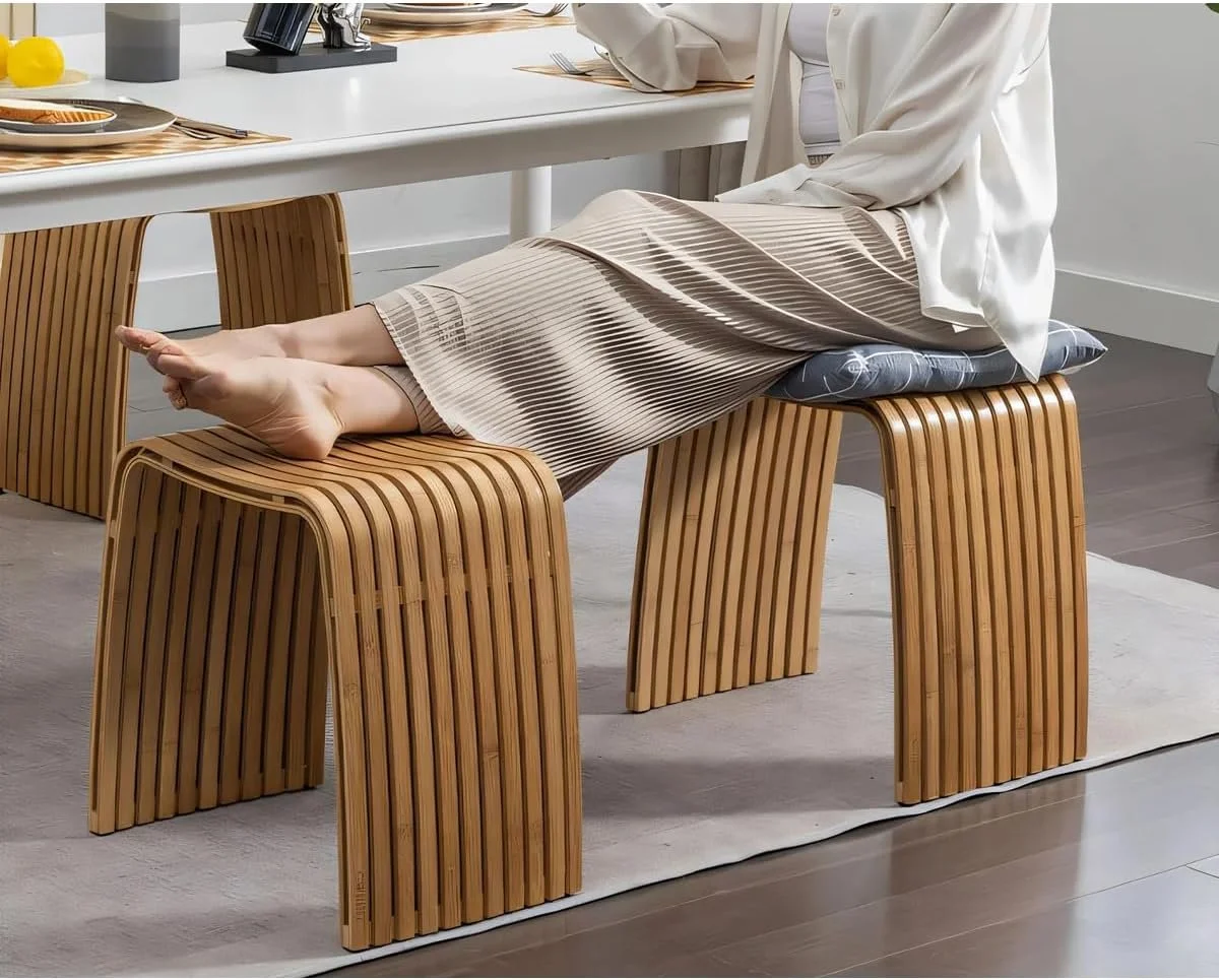 J&V TEXTILES Dining Bench with Storage, Bamboo Top, 11-7/8L x 18-1/8W x 18-1/8H inches, Natural Wood