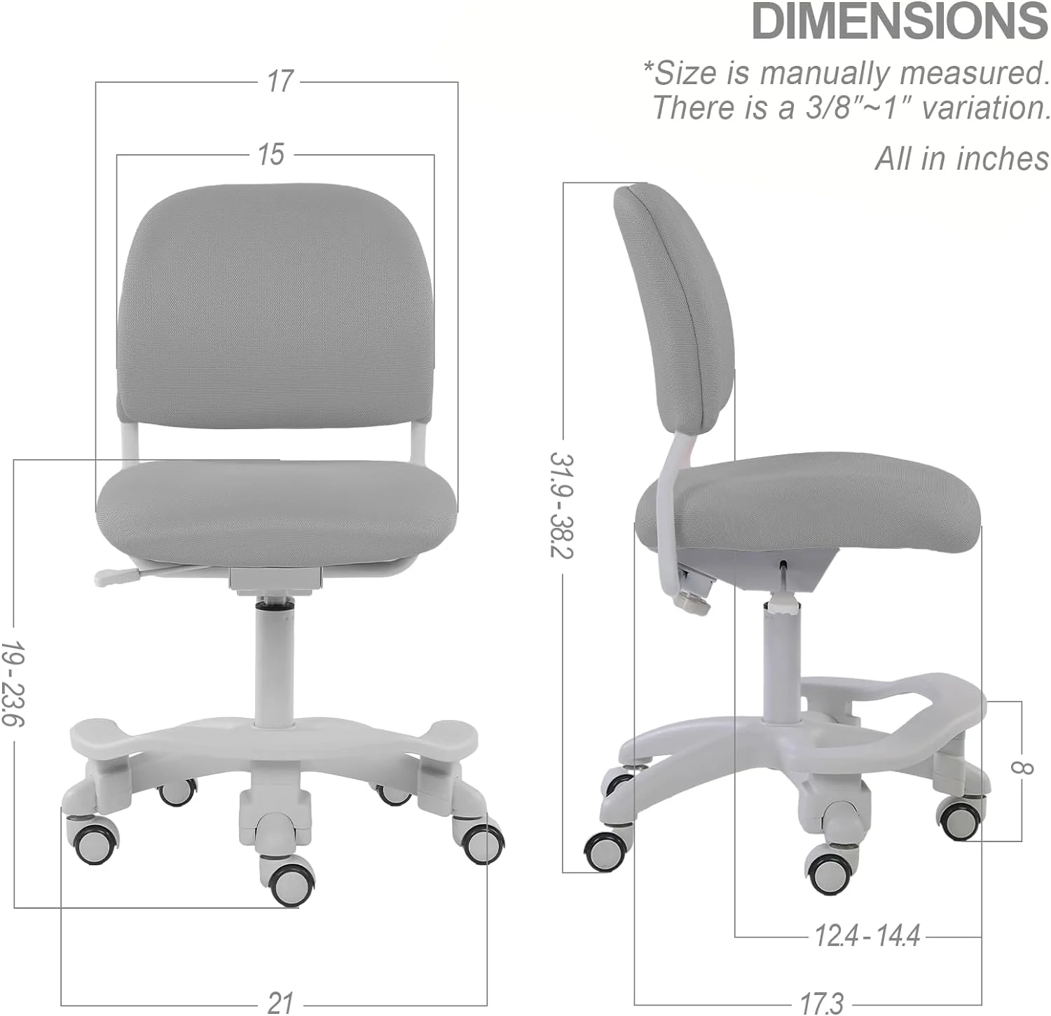 Ergonomic Kids Desk Chair, Child's Children Student Study Office Computer Chair, Adjustable Height and Seat Depth, Detachable Footrest and Lumbar Support (Grey, W/Chair Slipcovers)