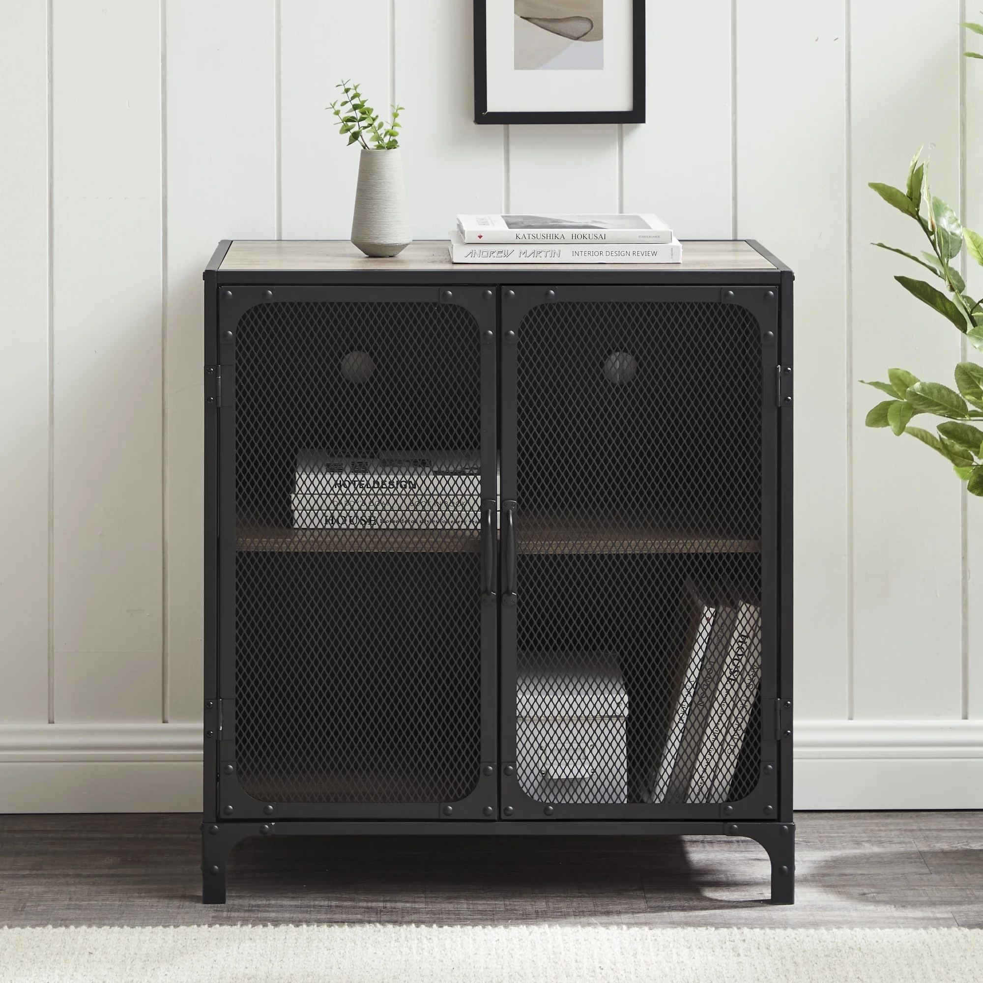 Manor Park Industrial Wood and Metal Accent Cabinet, Grey Wash