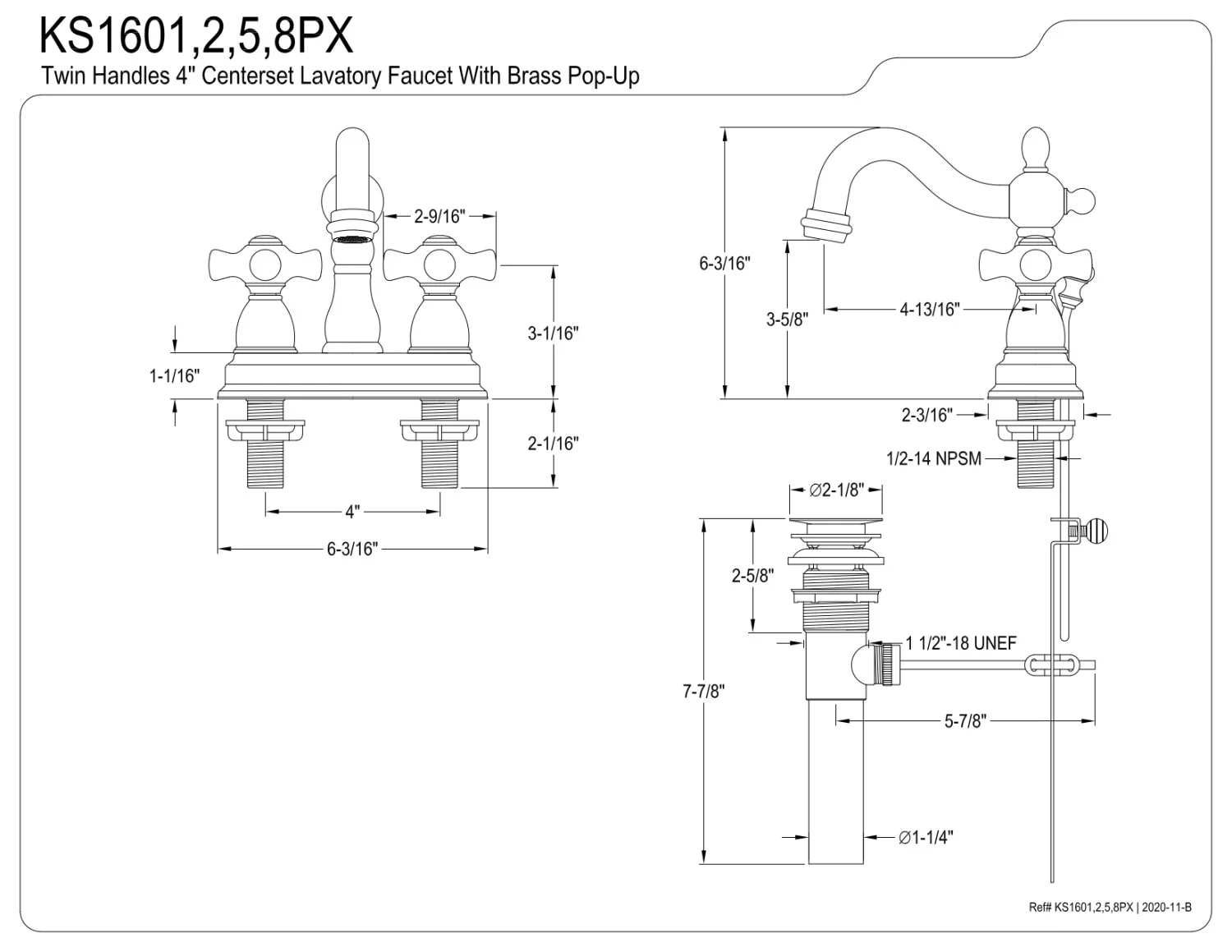 Kingston Brass KS1602PX 4 in. Centerset Bathroom Faucet, Polished Brass