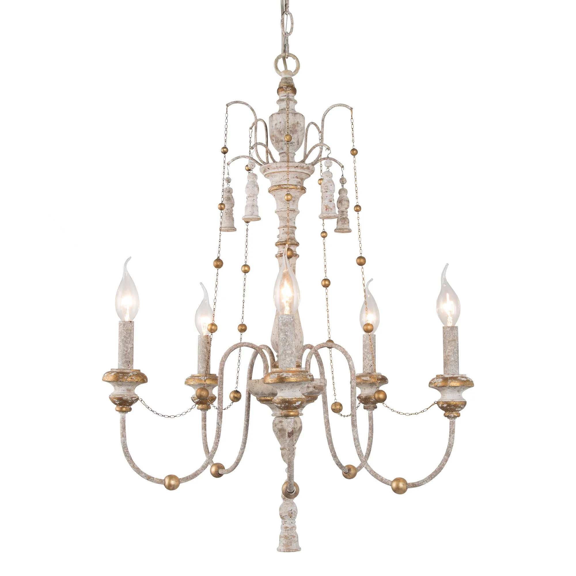 LNC 5-Light Farmhouse Wood Chandeliers for Dining Room, Antique White