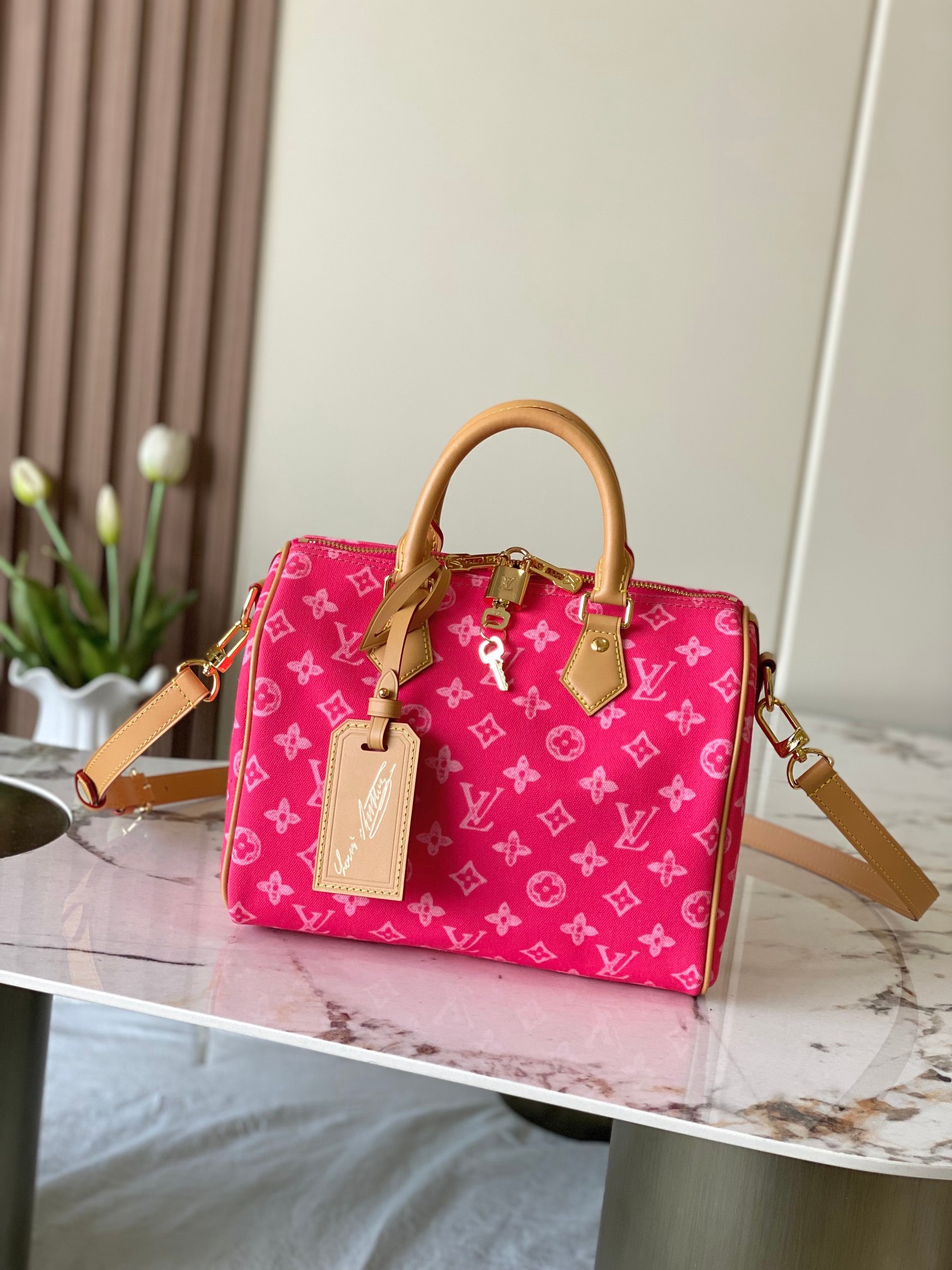 LV Speedy Bandoulière 25 Monogram Anniversary Canvas Bag Red