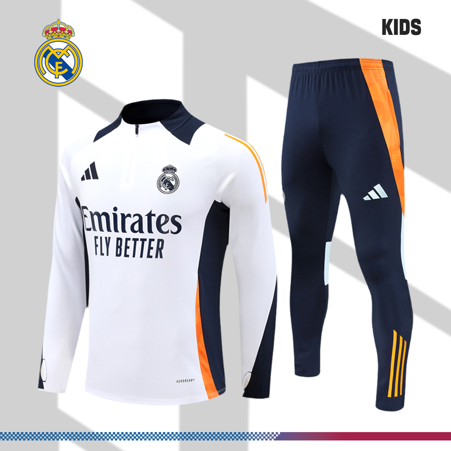 2024/2025 Real Madrid White Kids Half Zip Training Kit (Kids Kit)