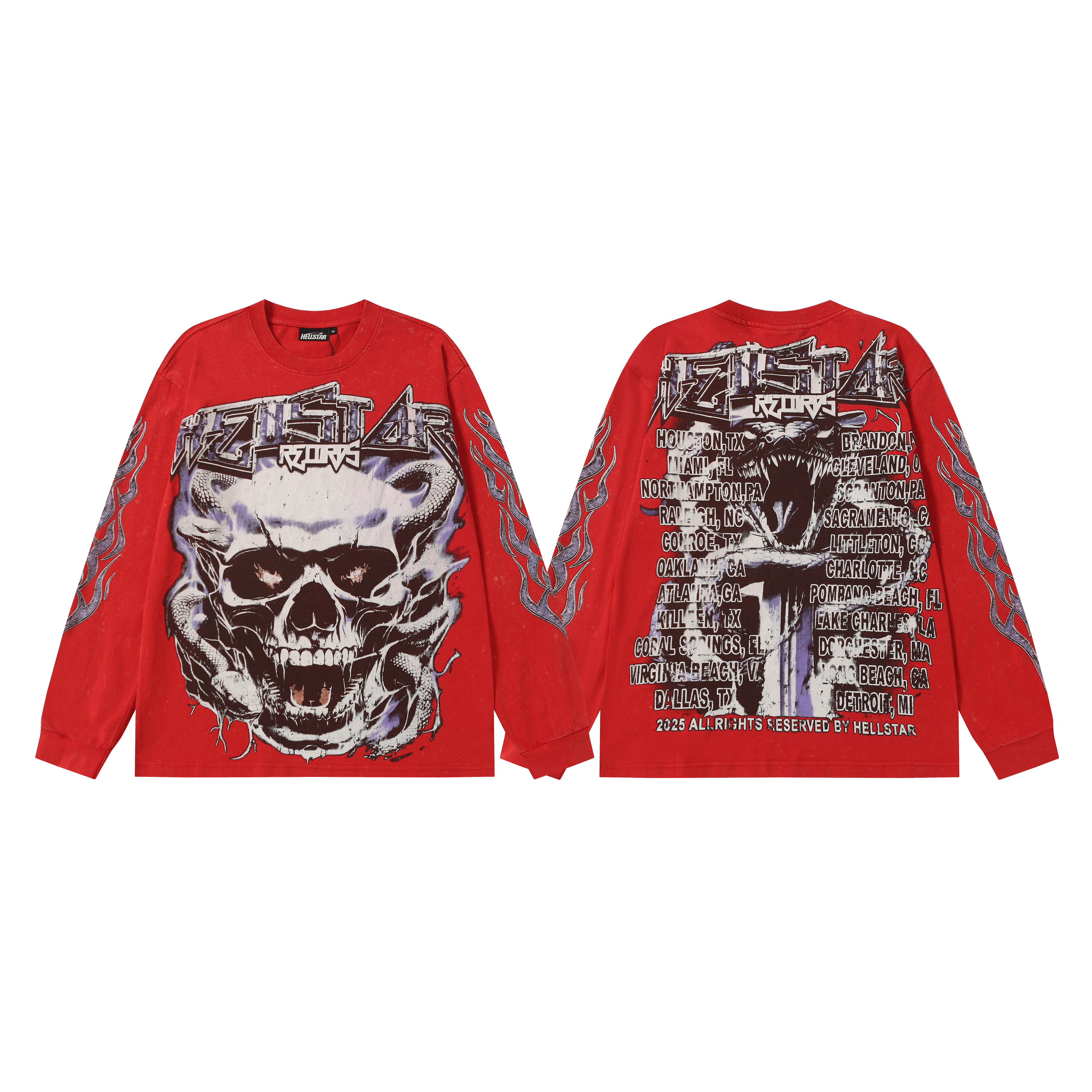 Street-washed vintage red long-sleeved T-shirt