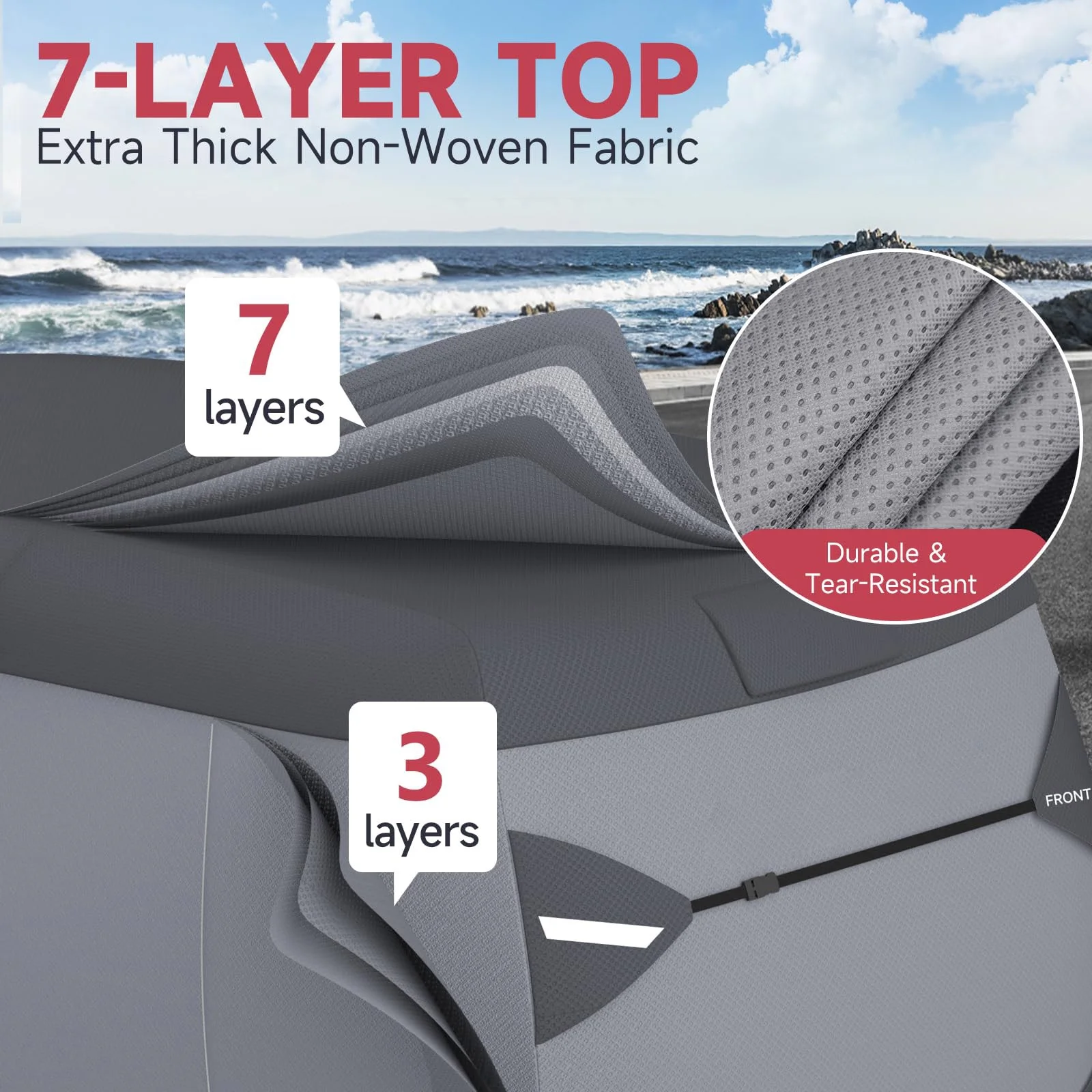 Fiberglass Travel Trailer Cover for 8'-10' 80" Wide Camper Cover 7 Layers Top RV Cover Windproof Strap Adhesive Repair Patches