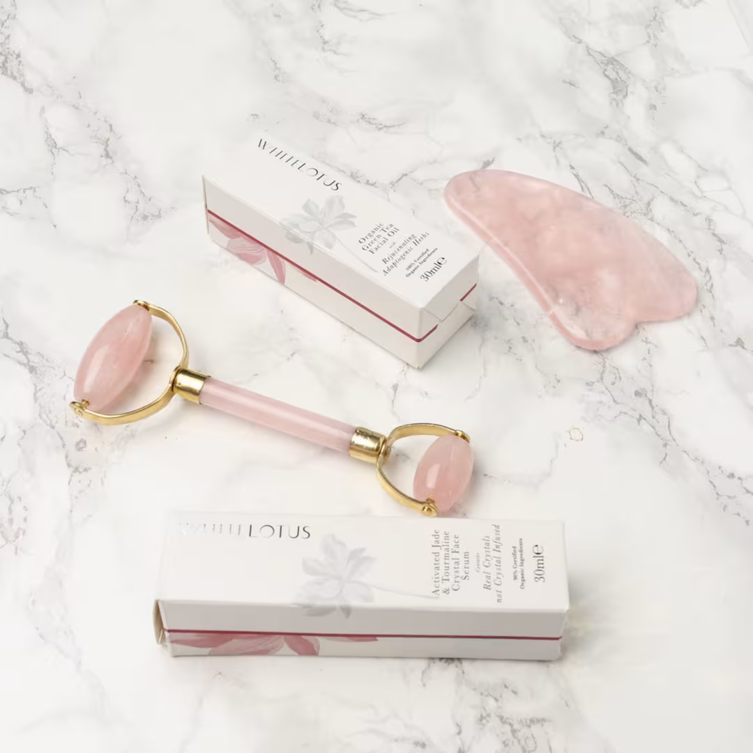 White Lotus Beauty  Genuine Rose Quartz Crystal Facial Set