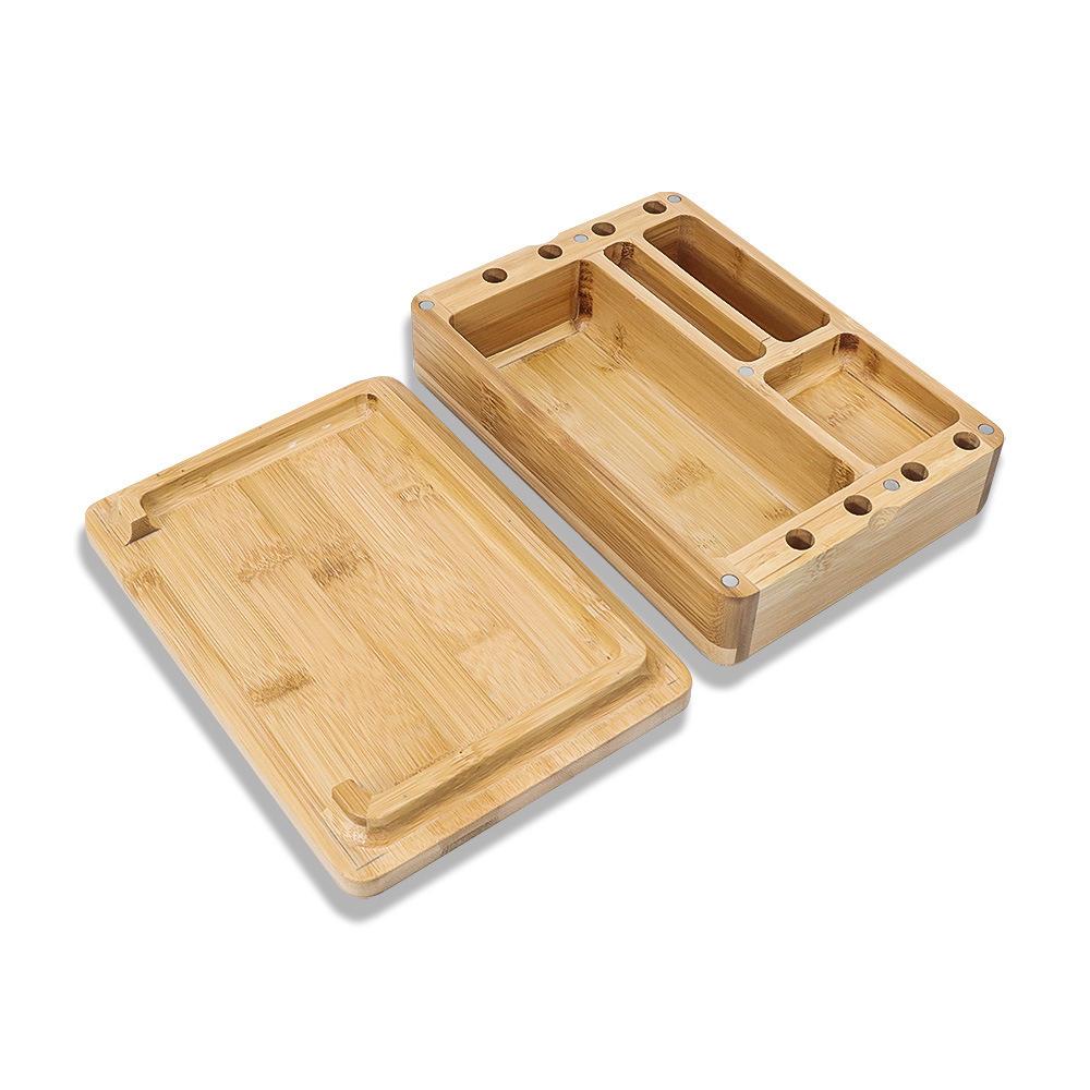 Wooden Storage Box Rolling Tray with Cover