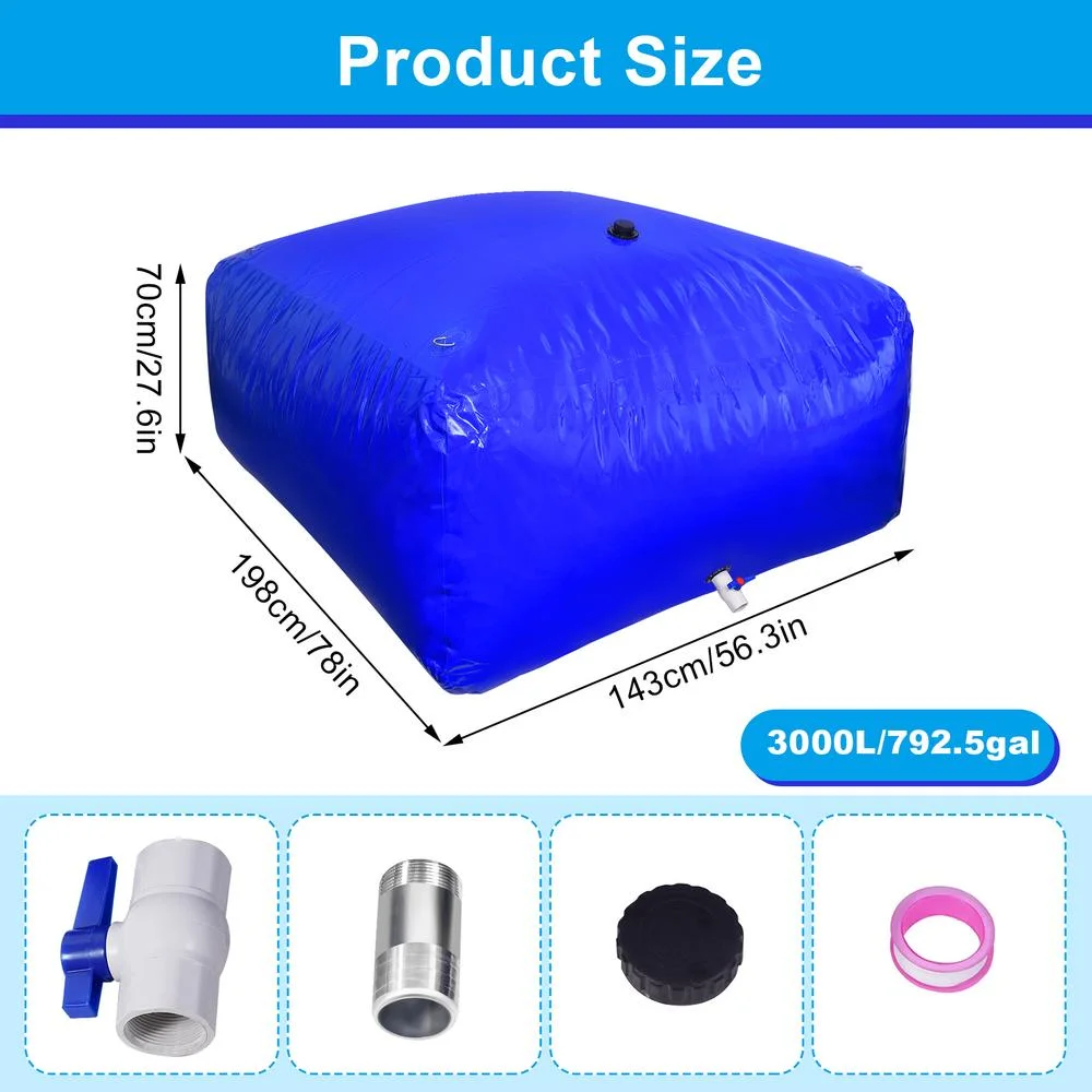 Flylapdo 3000 L/792.5 gal Collapsible Water Bladder Tank Foldable Soft Water Bag with Valve Large Capacity Water Storage Bags for Agricultural Outdoor Construction Watering