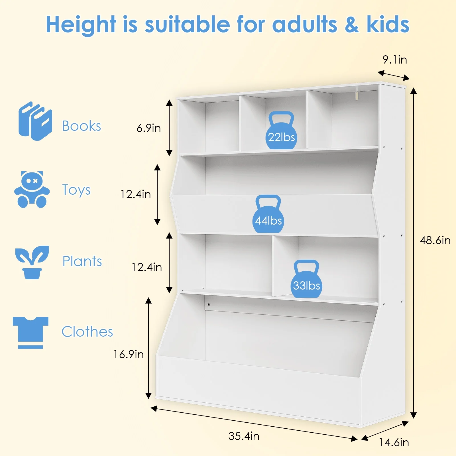 Arlopu Kid's Toy Storage Cabinet Wood Kids Bookshelf Toddler Toy Storage Organizer for Playroom, Bedroom, Living Room, Nursery