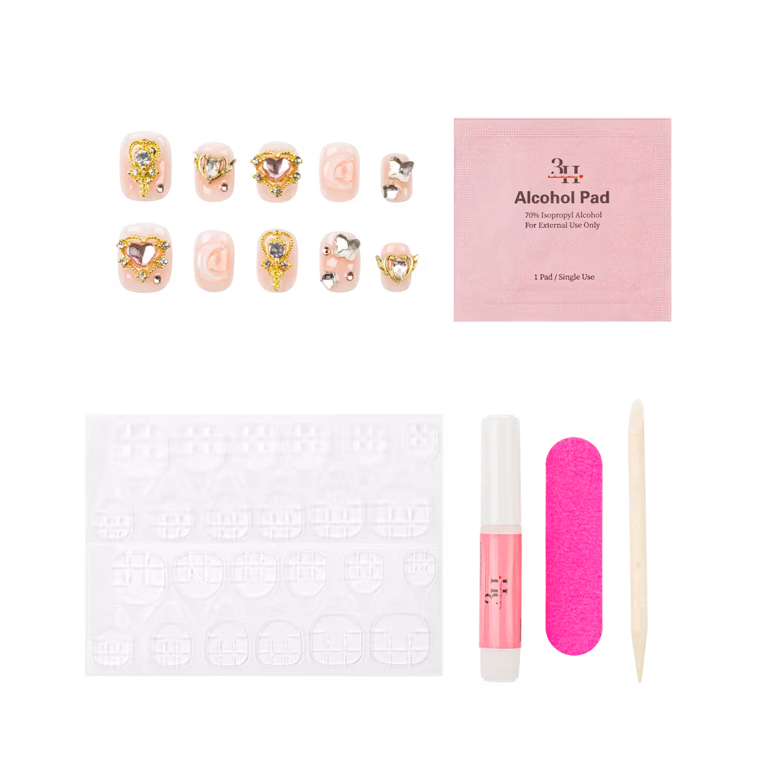 3H Nails  Jeweled Petals Squoval Press-On Nails
