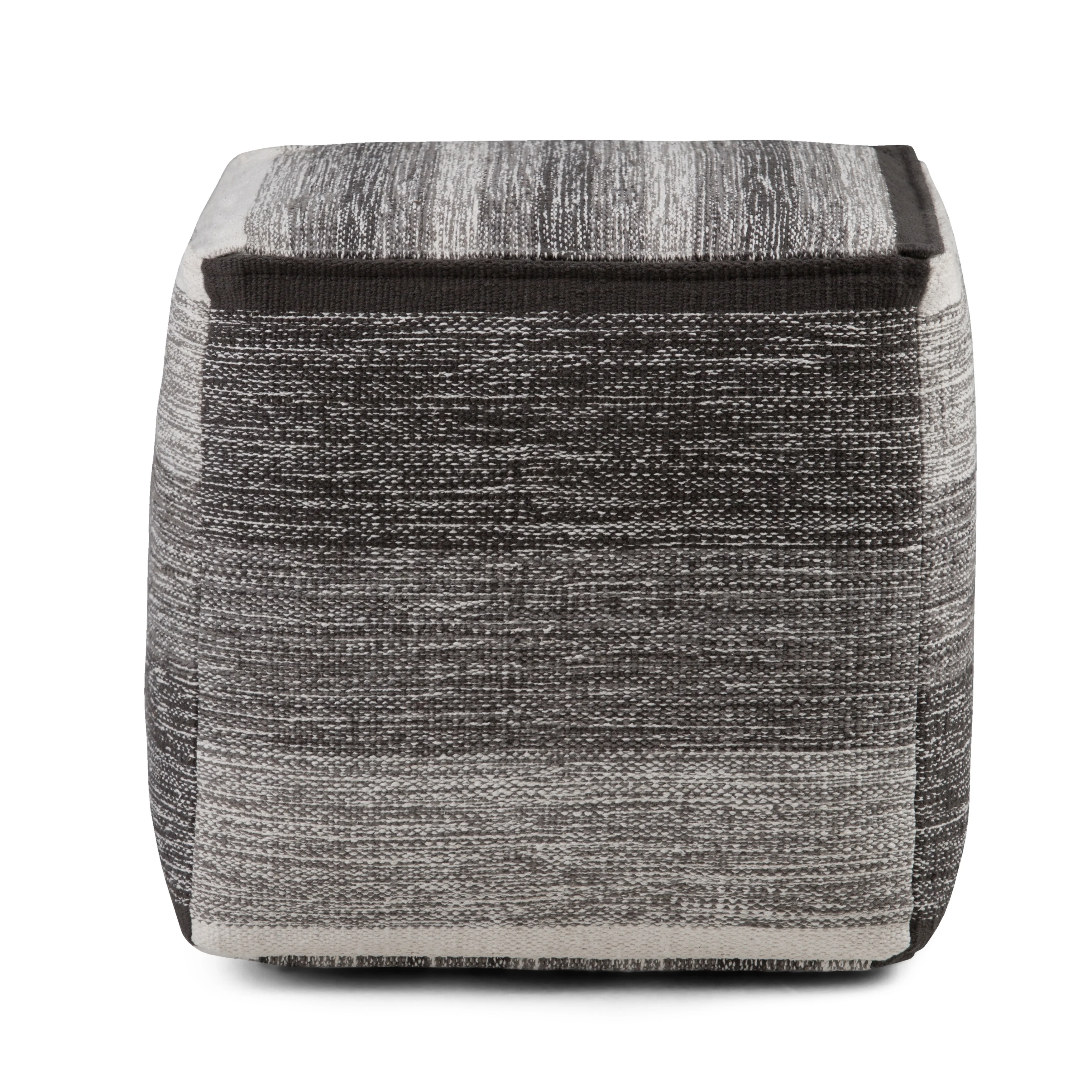 Simpli Home Naya Cube Pouf in Gray Melange Cotton