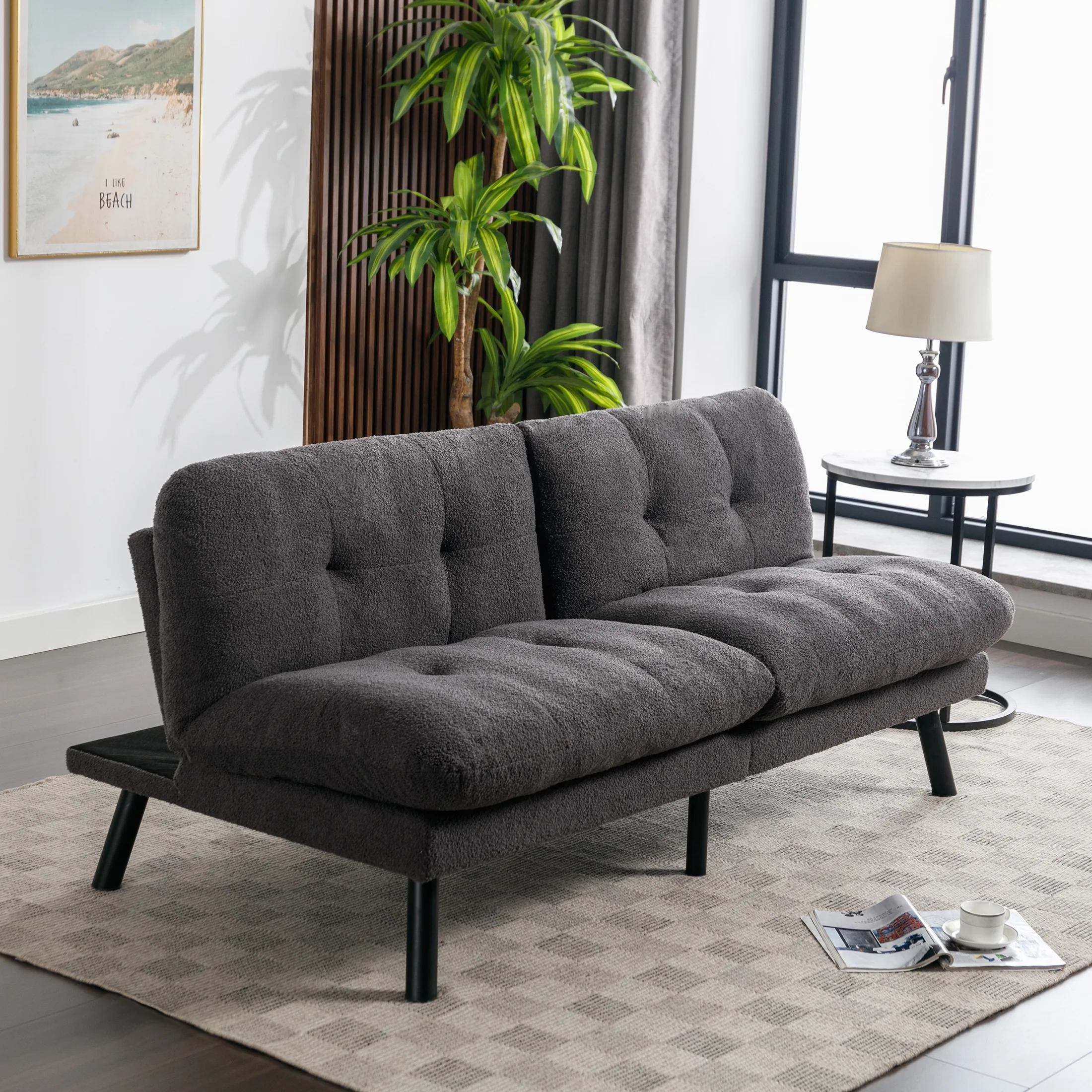 Mainstays Camden Cozy Futon, Charcoal Boucle Fabric, 72"