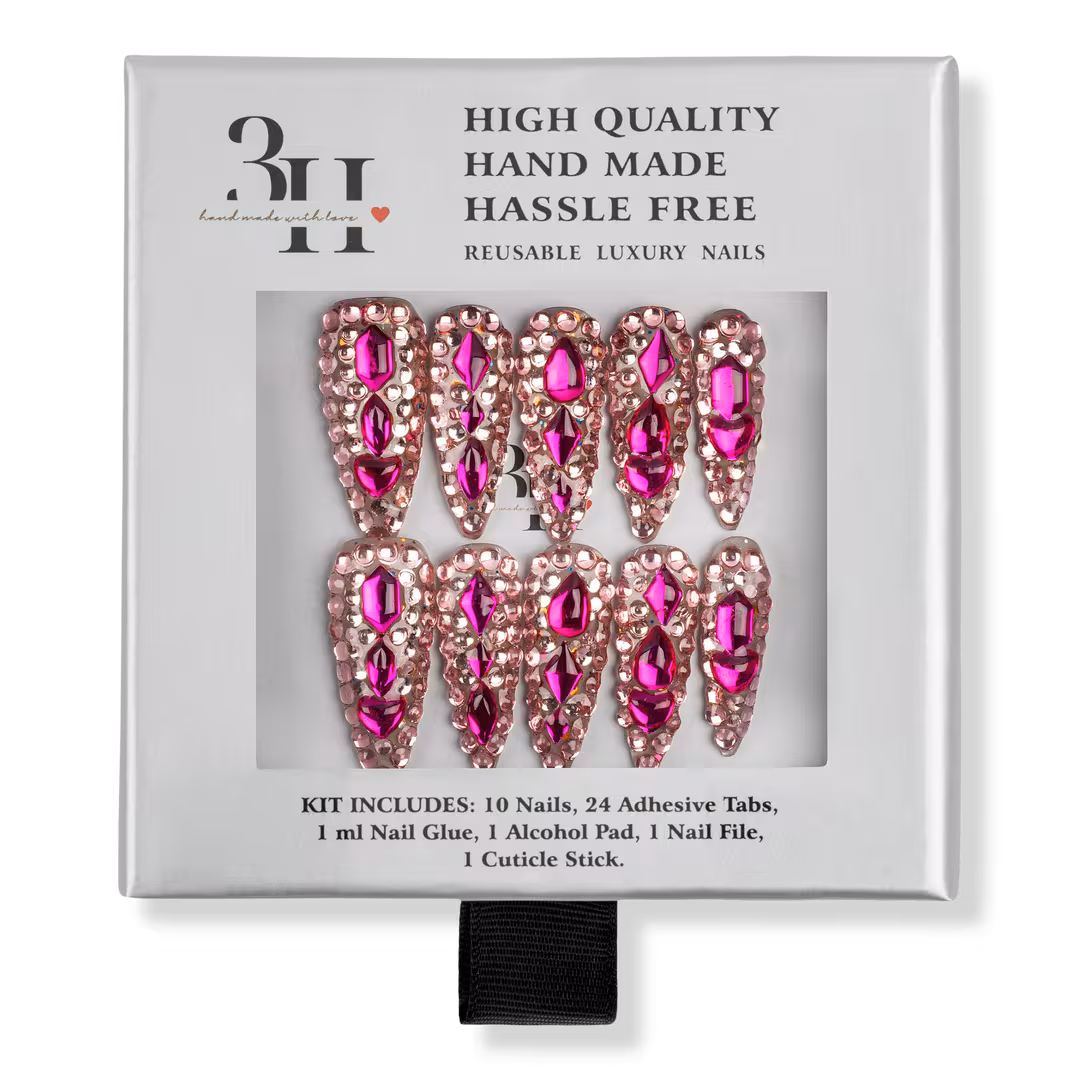 3H Nails  Diamond Diva Long Almond Press-On Nails