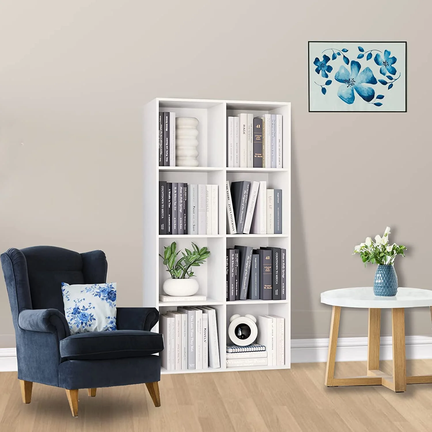 Homfa White Bookcase, 8 Cubes Storage Cabinet Unit Freestanding Display Stand Shelves