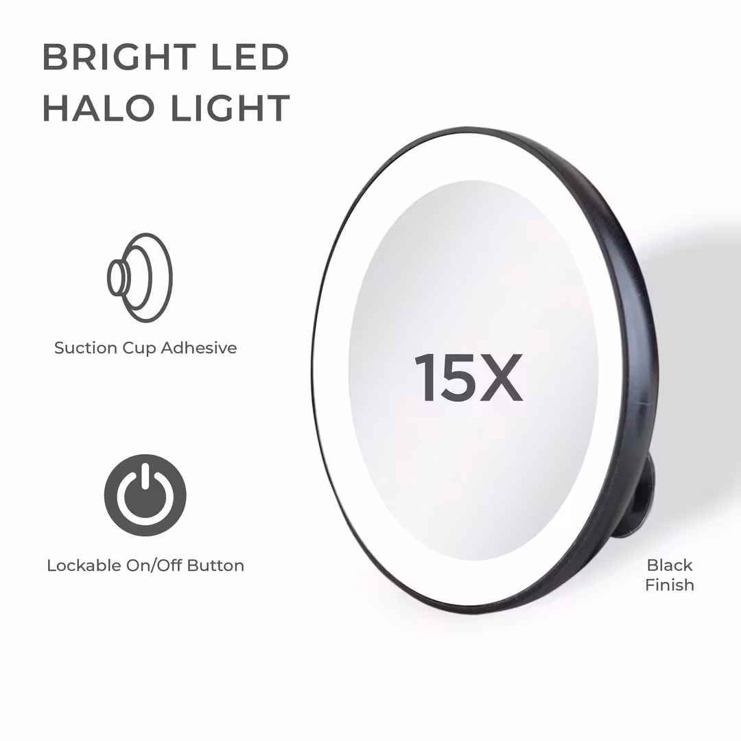 Zadro  LED Ring Lighted Compact Mirror with 15X, Suction Cups