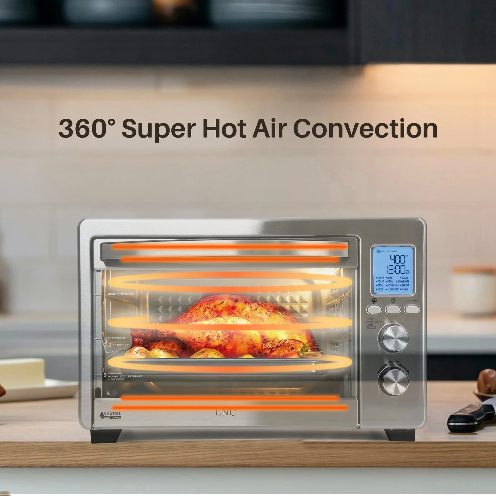 LNC  12-In-1 Large 34QT Countertop Toaster Oven Convection Rotisserie Air Fryer - 19.5