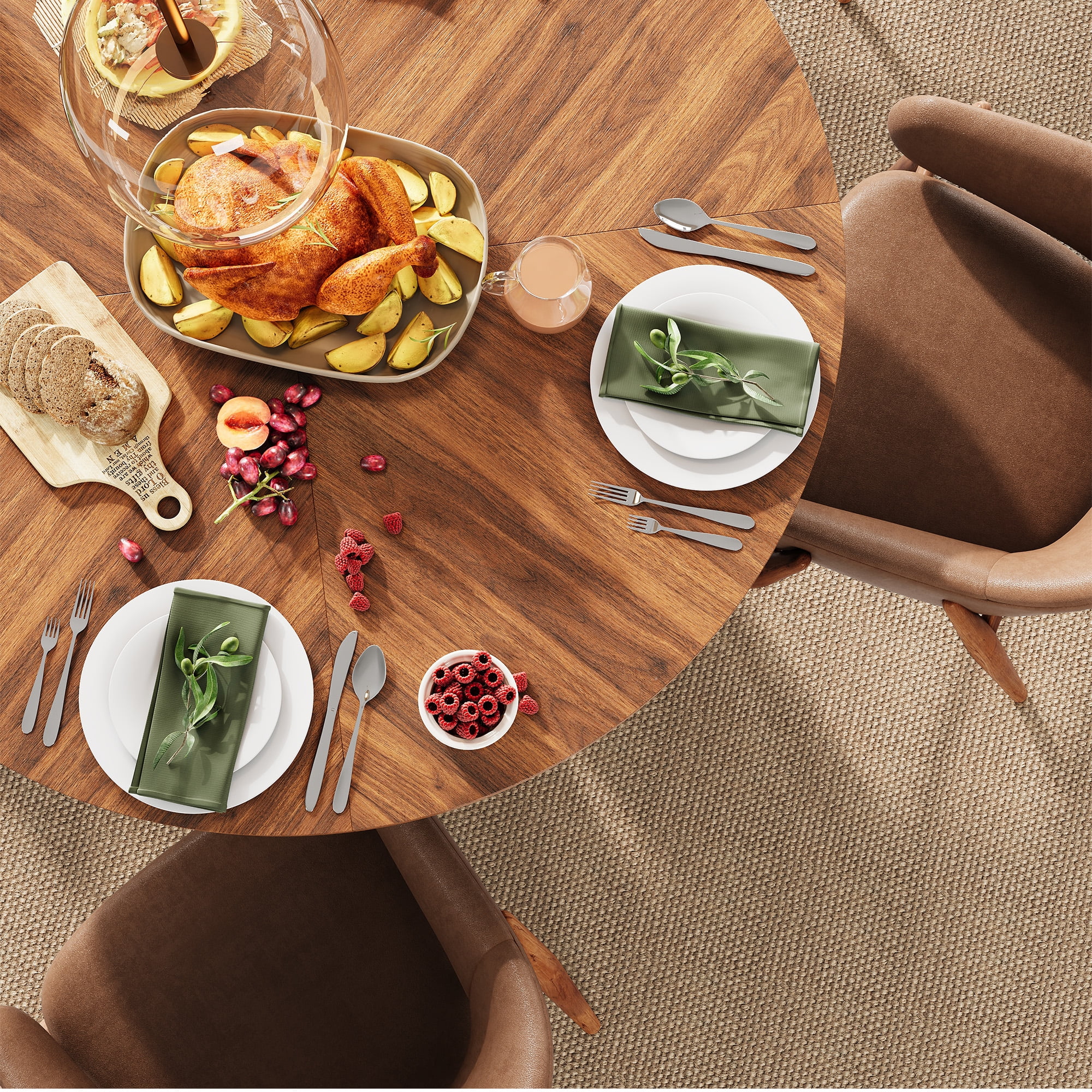 LIKEMET 47 Inch Round Dining Table for 4, Kitchen Tables with Pedestal Heavy Base  for Dining Room, Kitchen, Living Room, Walnut