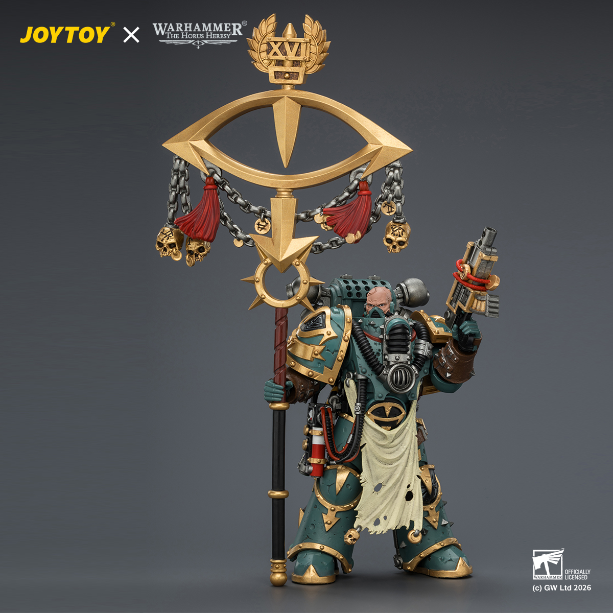 JOYTOY JT04339 Warhammer The Horus Heresy 1:18 Sons of Horus Maloghurst the Twisted the Warmaster's Equerry with Legion Standard and Banestrike Bolter - JOYTOY WORLD