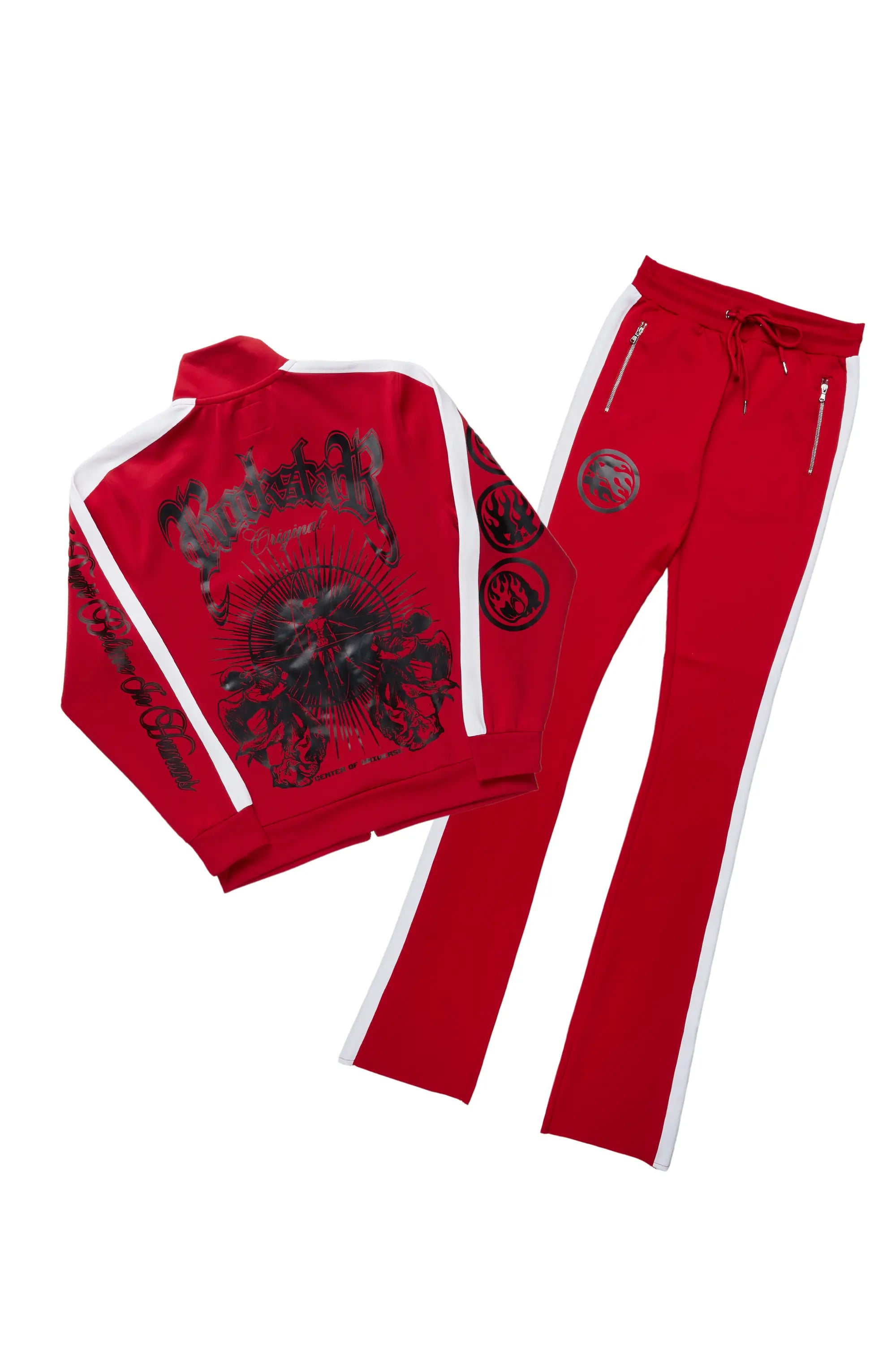 Yarden Red Tricot Super Stacked Flare Track Set