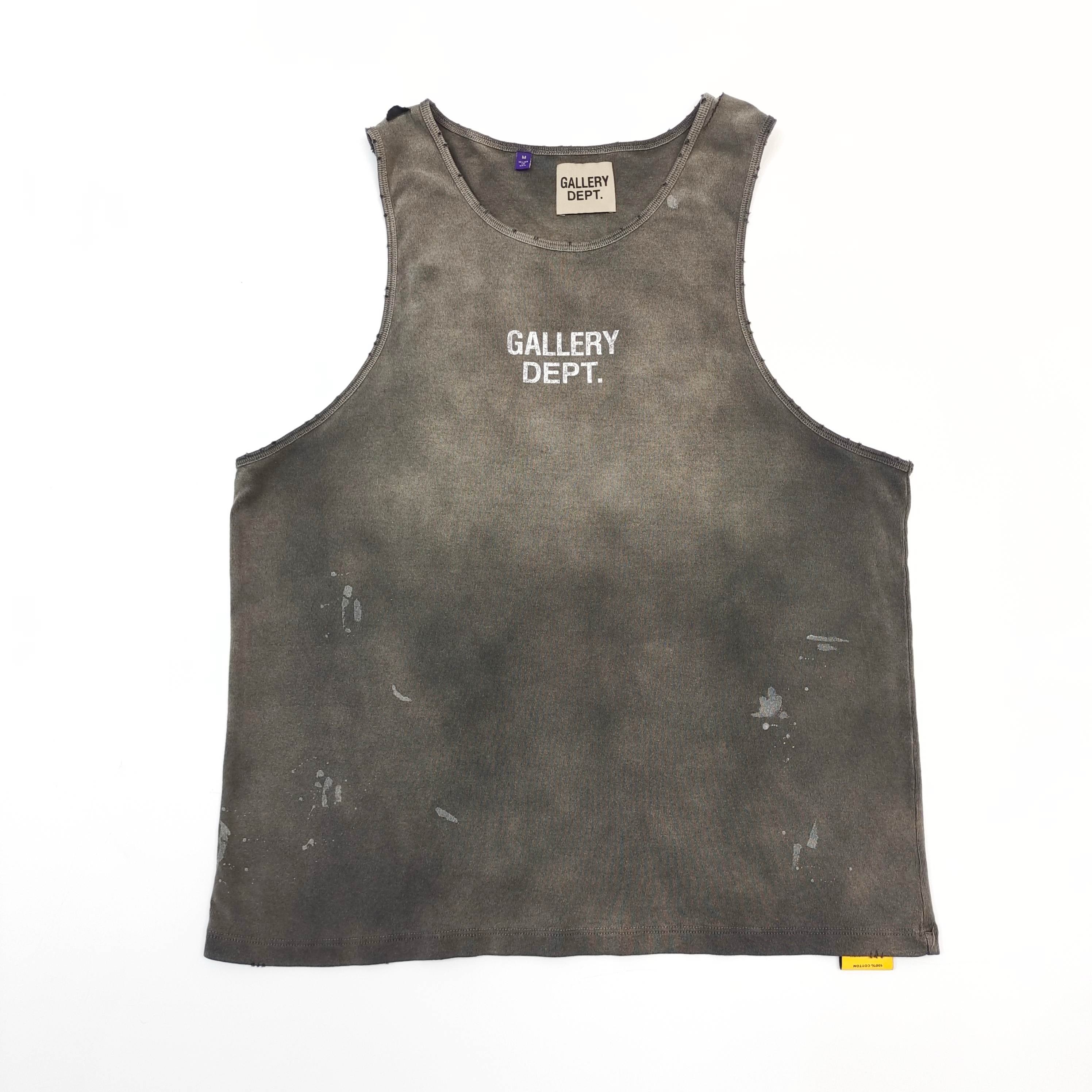 GD White Letter Spot Dye Washed Black Tank Top vest