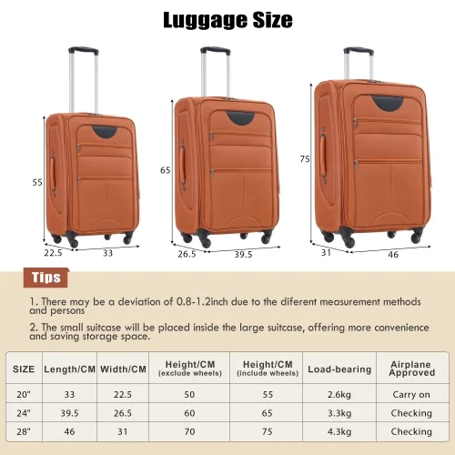 Softside Luggage Expandable 5 Piece Set Suitcase with Duffel Bag Upright Spinner Softshell Lightweight Luggage Travel Set