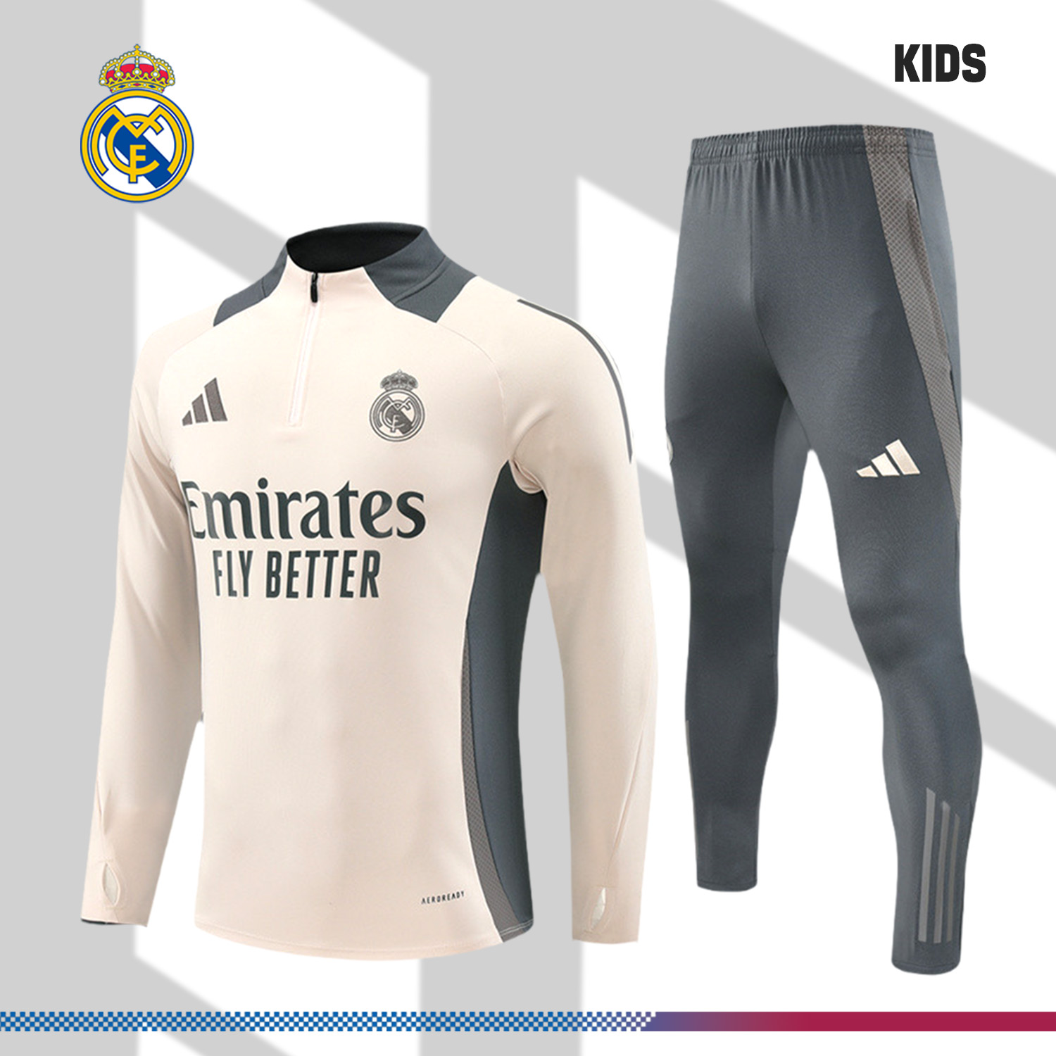 2024/2025 Real Madrid Apricot Kids Half Zip Training Kit (Kids Kit)