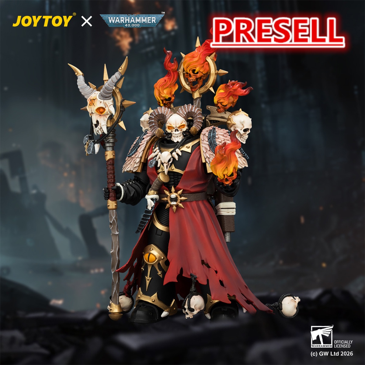 JOYTOY JT04759 Warhammer 40k 1:18 Black Legion Master of Possession with Staff of Possession and Bolt Pistol - JOYTOY WORLD