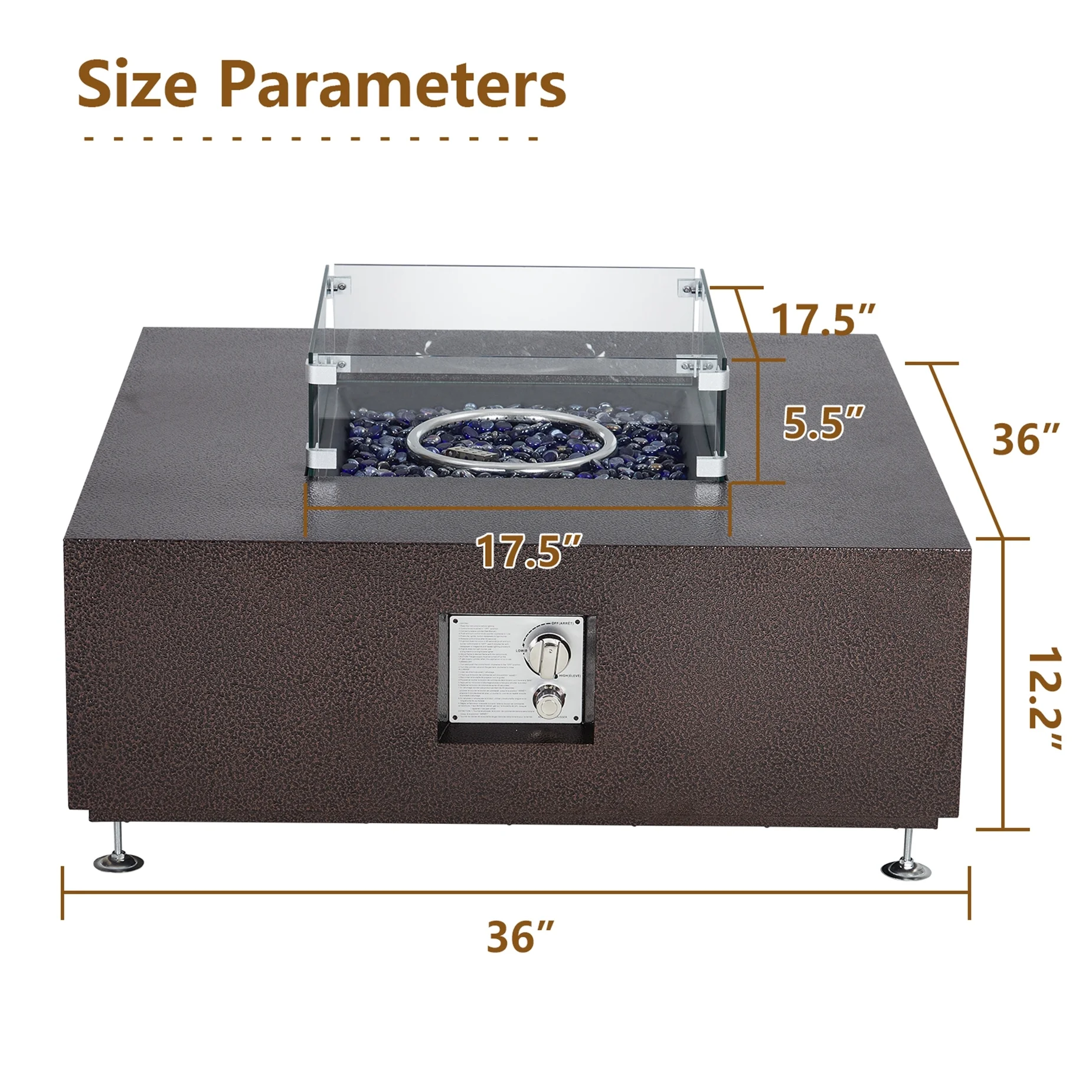 Adoolla 36" Outdoor Propane Fire Pit Table 50,000 BTU with Wind Guard & Rain Cover for Patio Garden