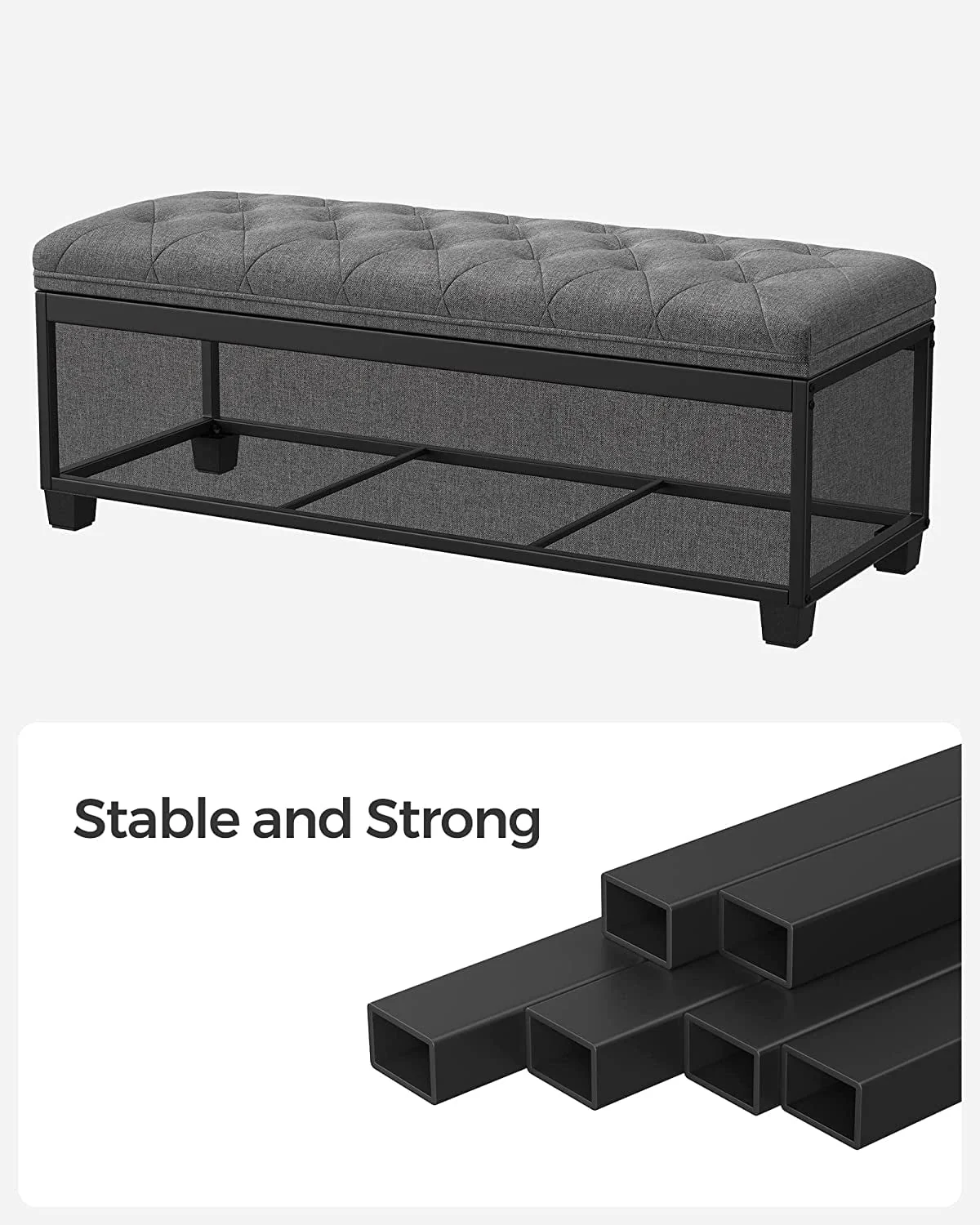 SONGMICS Storage Ottoman Bench Footrest Ottoman with Storage for Bedroom Living Room Dark Gray