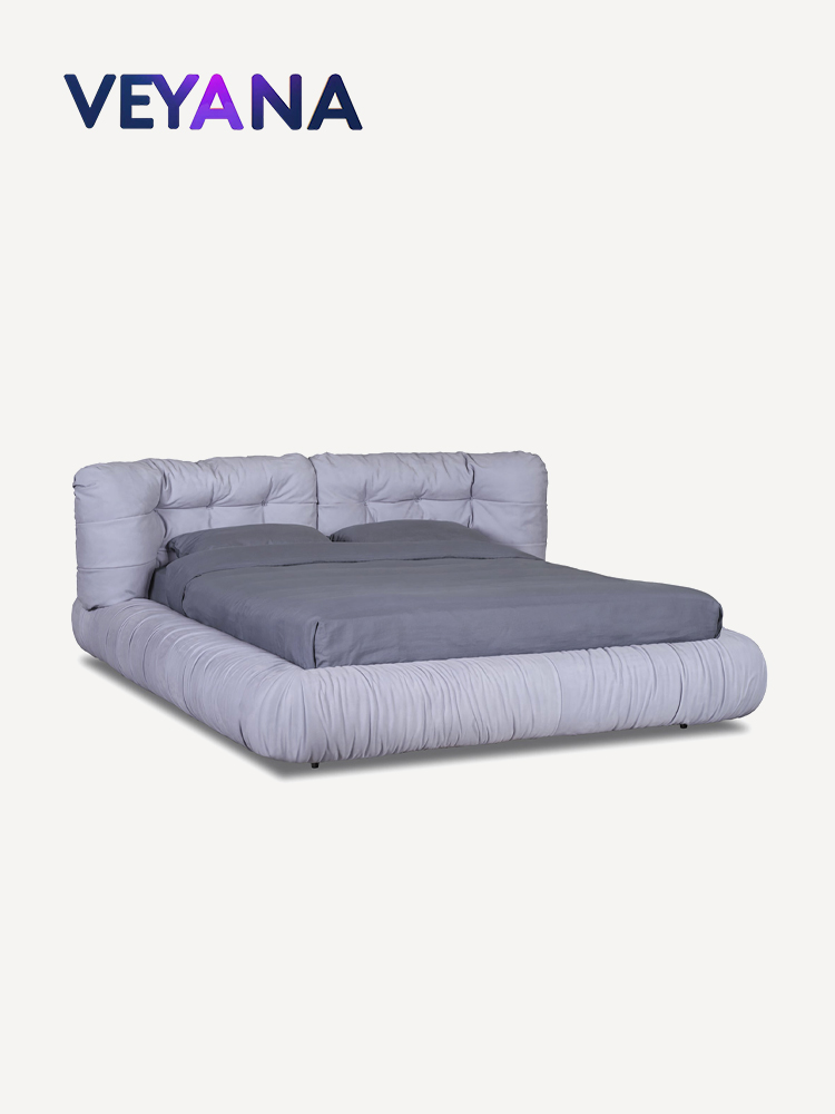Italian minimalist puff bed, modern light luxury cloud fabric bed, creamy style zipper soft bag master bedroom double bed