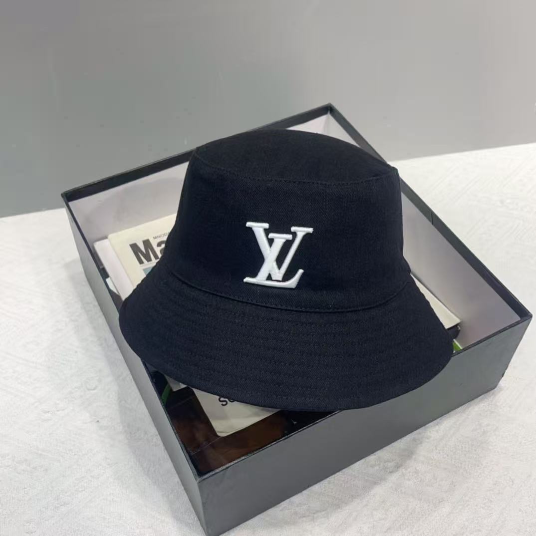 LV Style Classic Black Canvas Bucket Hat