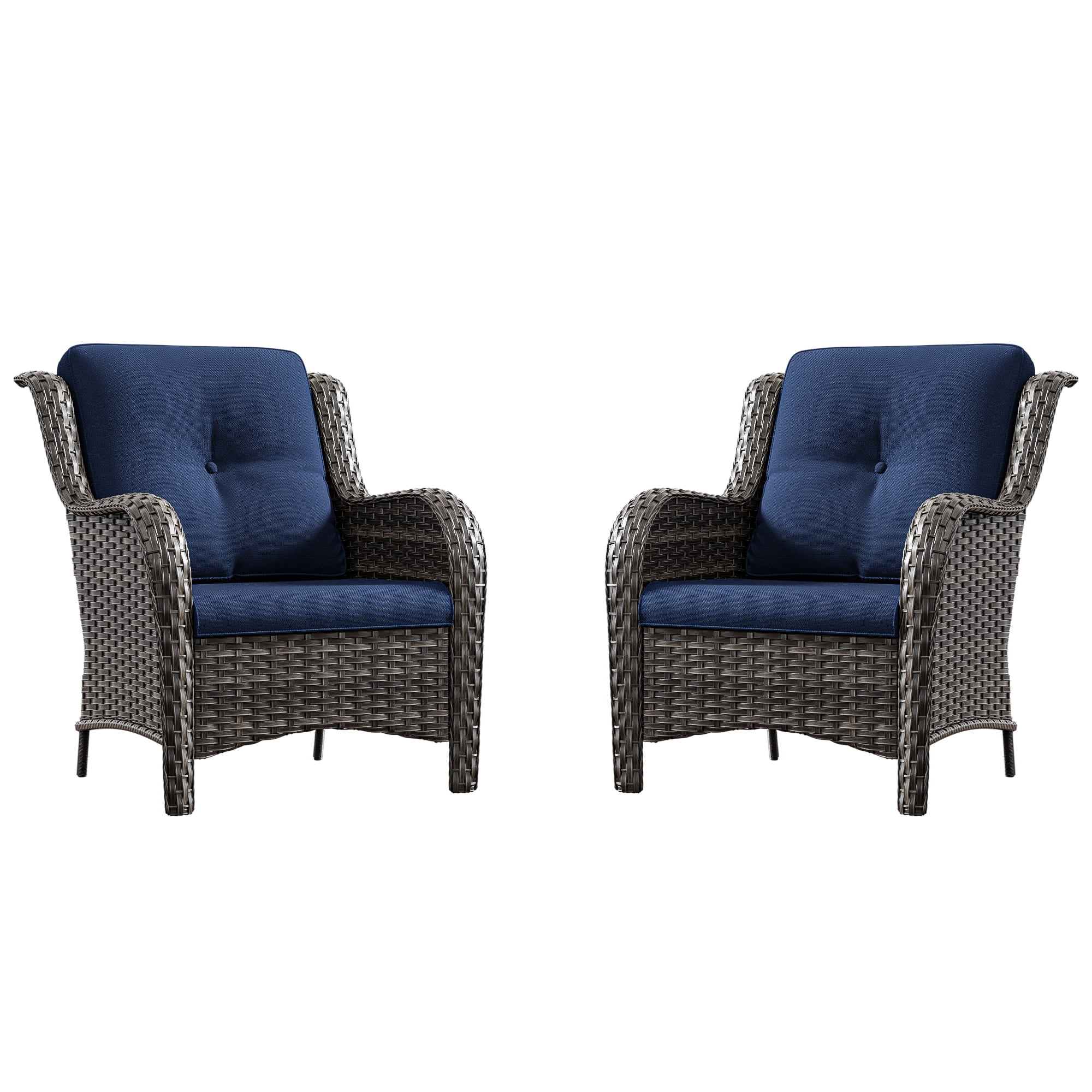 Meetleisure Patio Wicker Outdoor Lounge Chair with Cushion(Set of 2), Navy