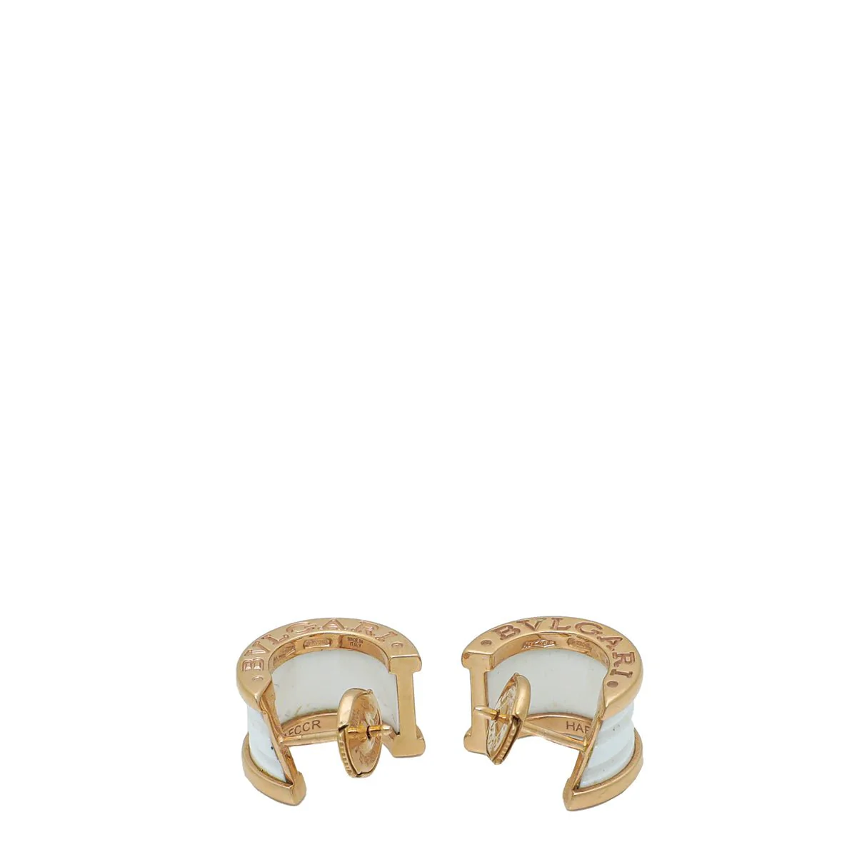 Bvlgari 18K Pink Gold White Ceramic B.Zero 1 Earrings