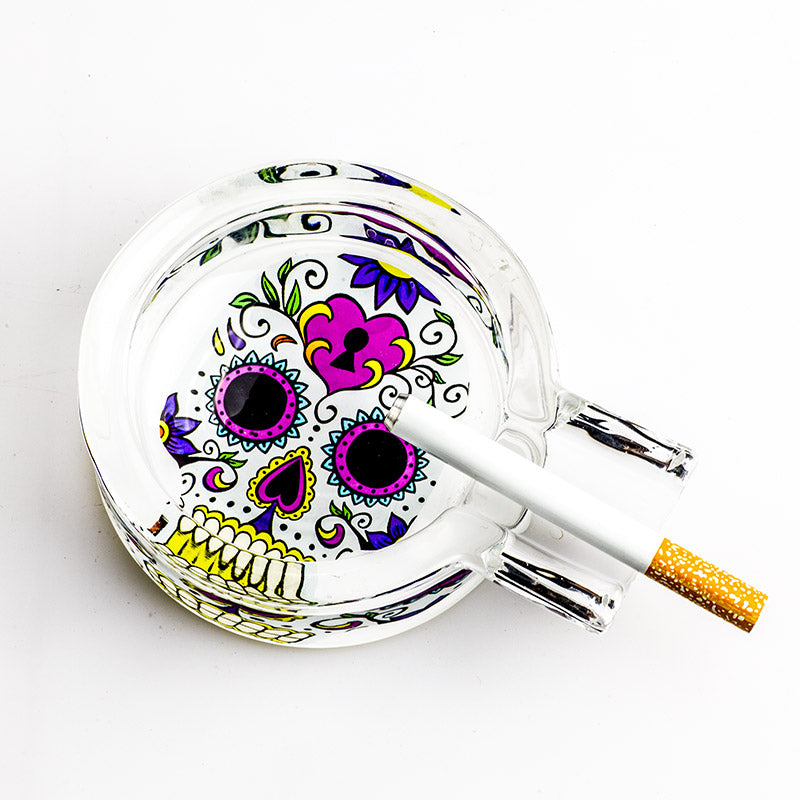 Day of Dead Skull Glass Ashtray (Random Pattern)